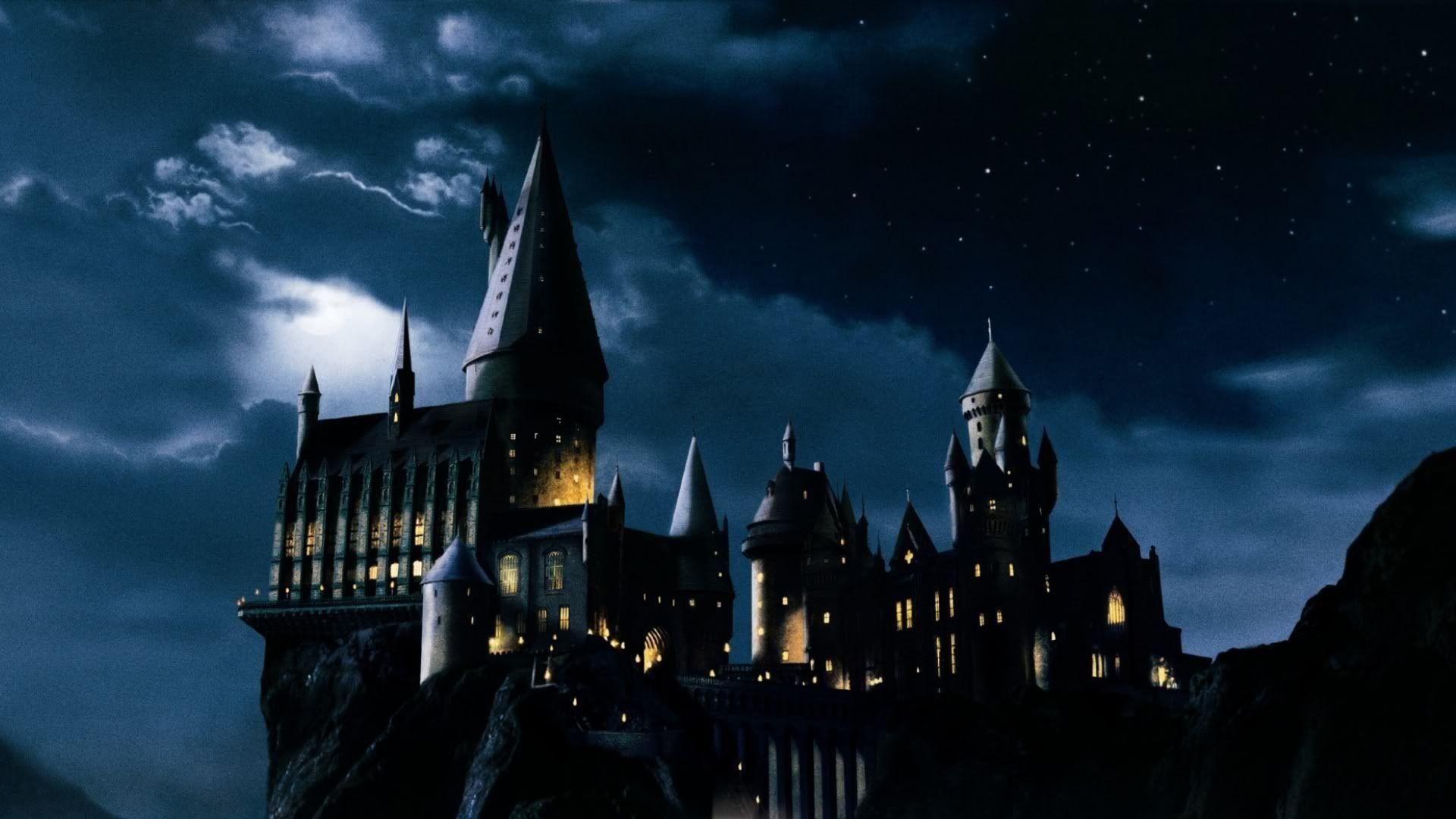 Castello di Hogwarts, Hogwarts, Harry Potter, Notte, 16:9 Full HD, sfondo widescreen