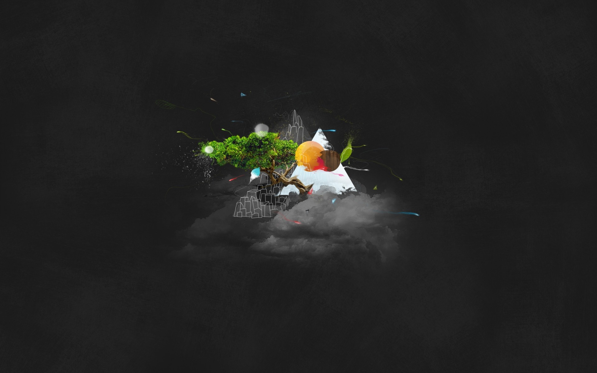 Minimalismo, Isola volante, Arte astratta, Sfondo nero, 1920x1200, wallpaper desktop