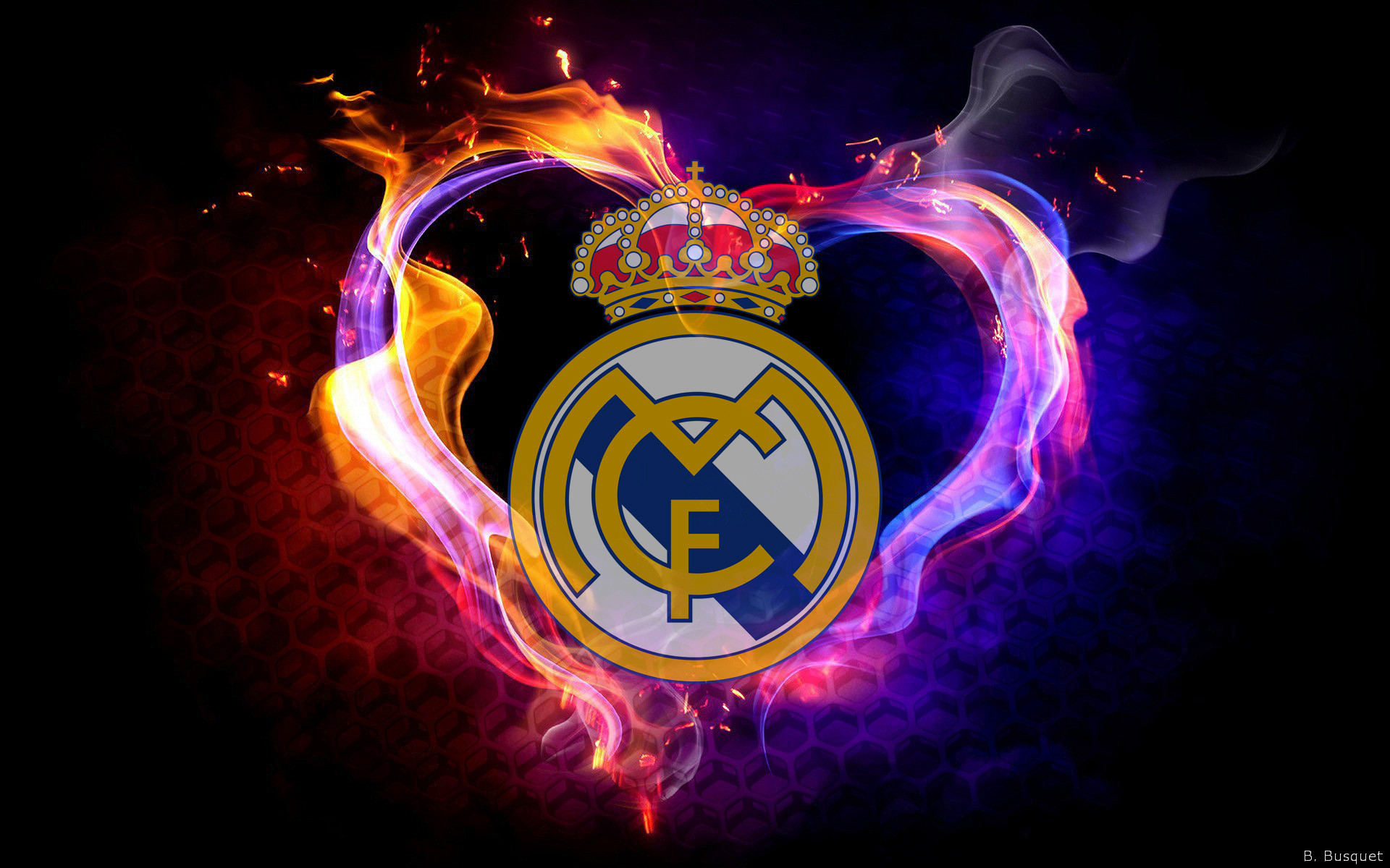 Real Madrid, Logo, Cuore di fuoco, Sfondo nero, 1920x1200, wallpaper desktop