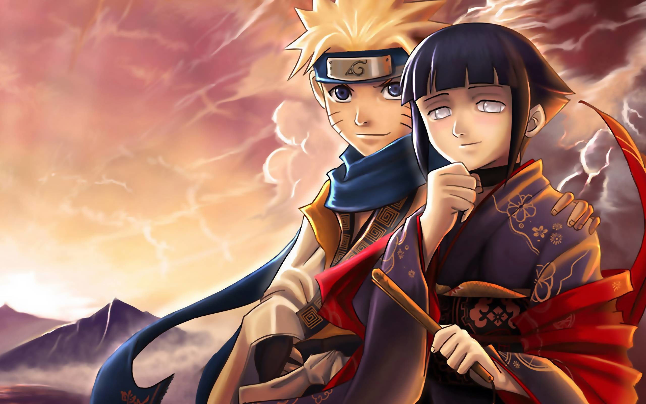 Naruto Uzumaki, Hinata Hyuga, Naruto, Tramonto, Coppia, 2K, sfondo per PC e portatile