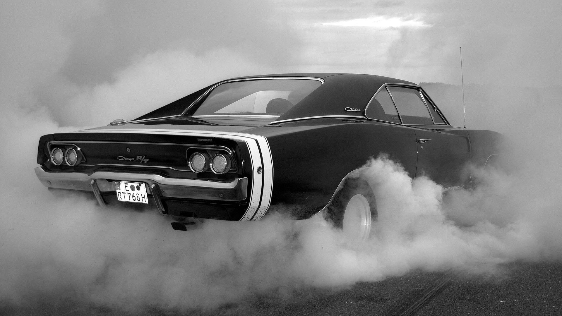 Dodge Charger, Muscle car, Burnout, Fumo, Bianco e nero, Full HD, wallpaper desktop