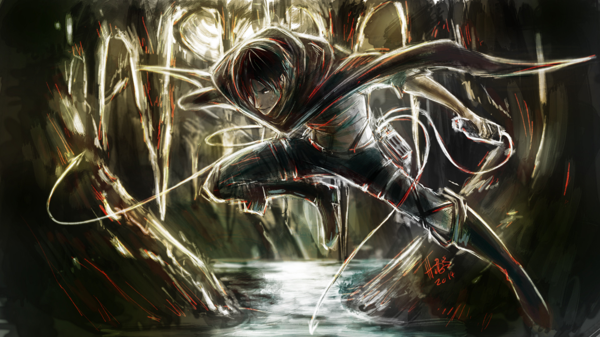 Levi Ackerman, L'attacco dei giganti, Movimento tridimensionale, Foresta, Arte digitale, sfondo per PC