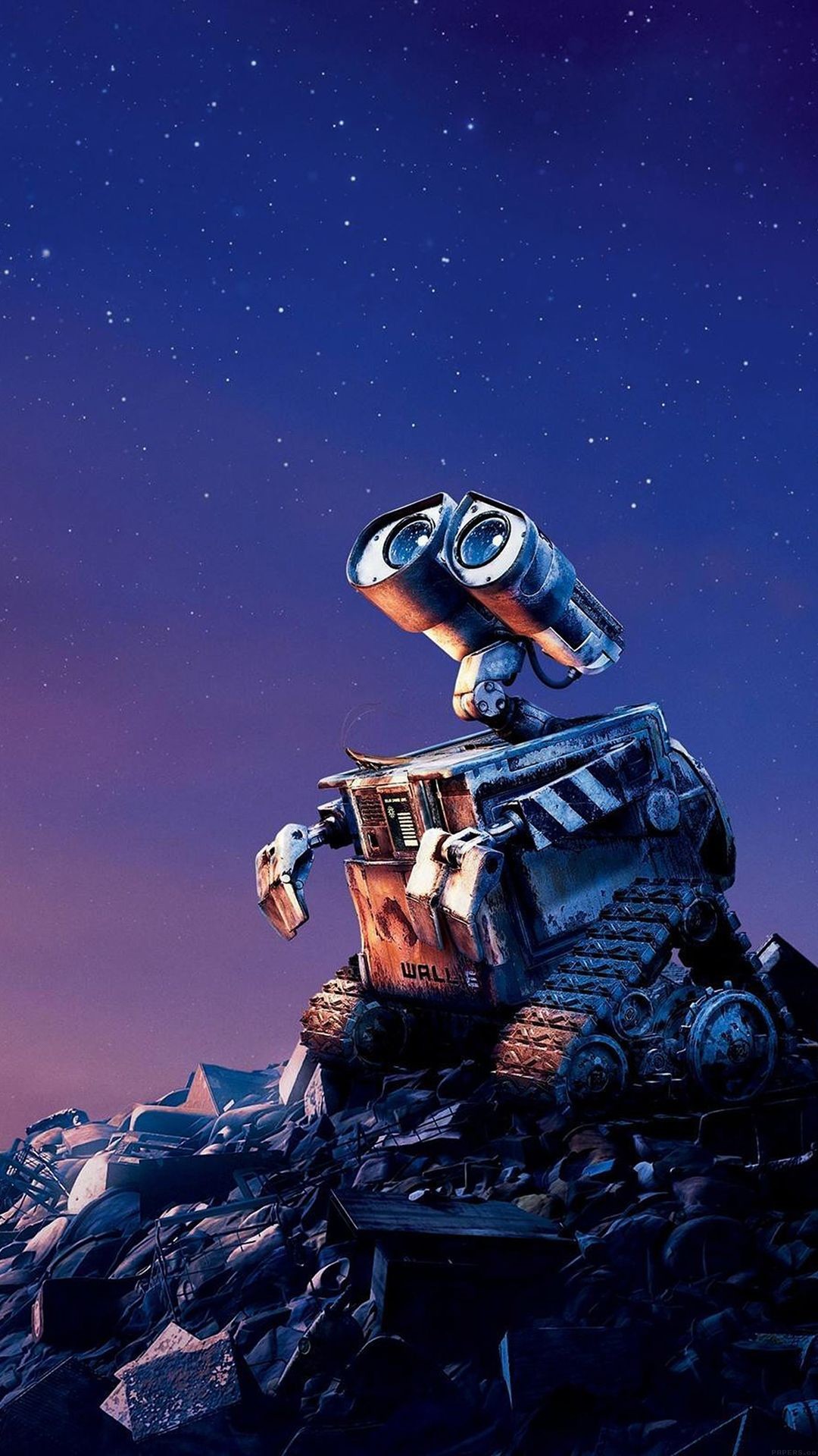 WALL-E, Pixar, Notte, Robot, Cielo stellato, 1080x1920, schermata di blocco iPhone