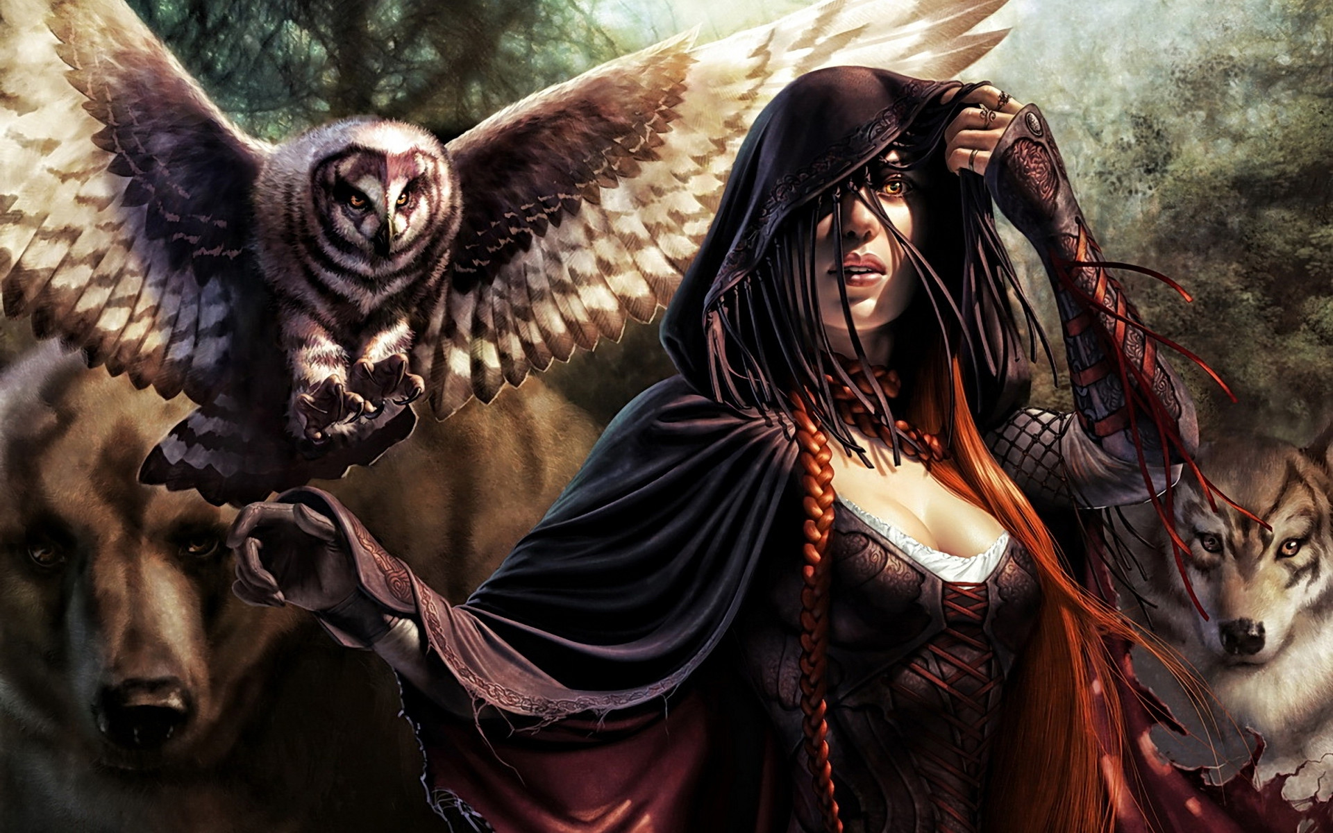 Strega, Magic: The Gathering, Gufo, Lupo, Orso, Full HD, sfondo per PC e portatile