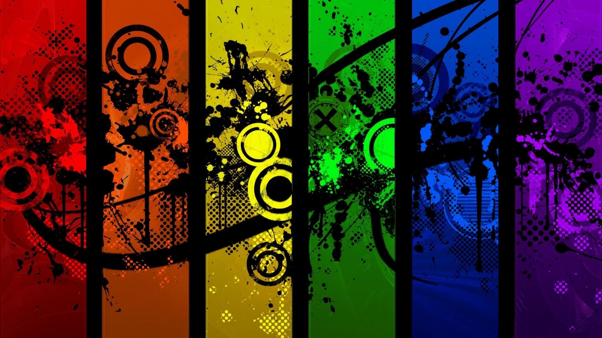 Strisce arcobaleno, Grunge, Cerchi, Colori vivaci, 1920x1080, sfondo per PC