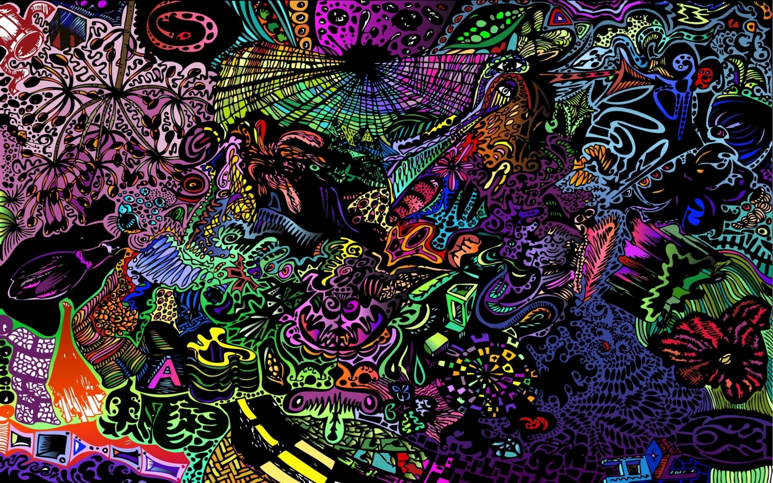 Arte psichedelica, Neon, Collage, Astratto, 2K, sfondo per PC e portatile