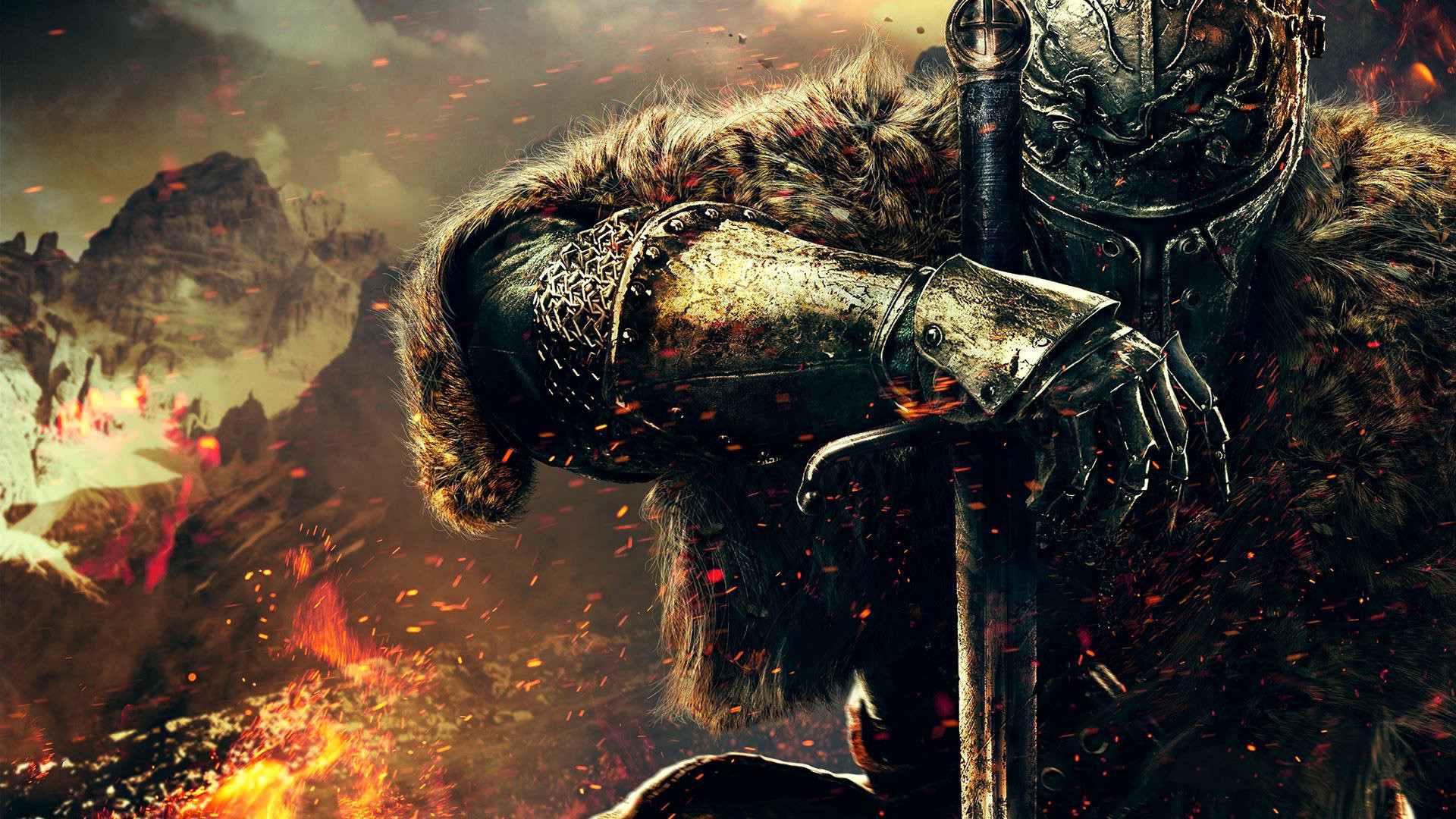 Dark Souls II, Cavaliere, Armatura, Spada, Fiamme, Full HD, sfondo desktop