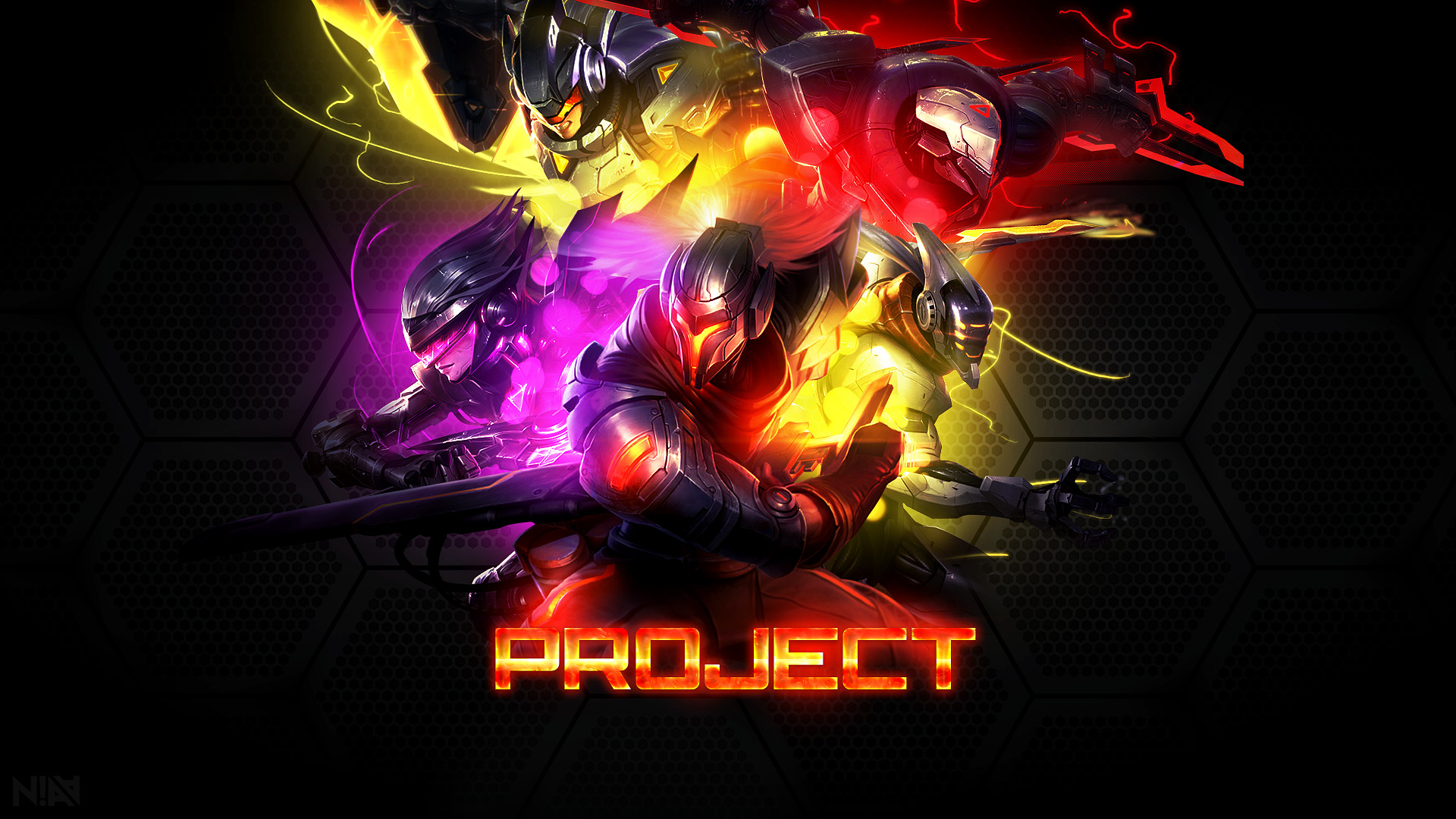 PROJECT, League of Legends, Neon, Sfondo nero, 1920x1080, wallpaper desktop