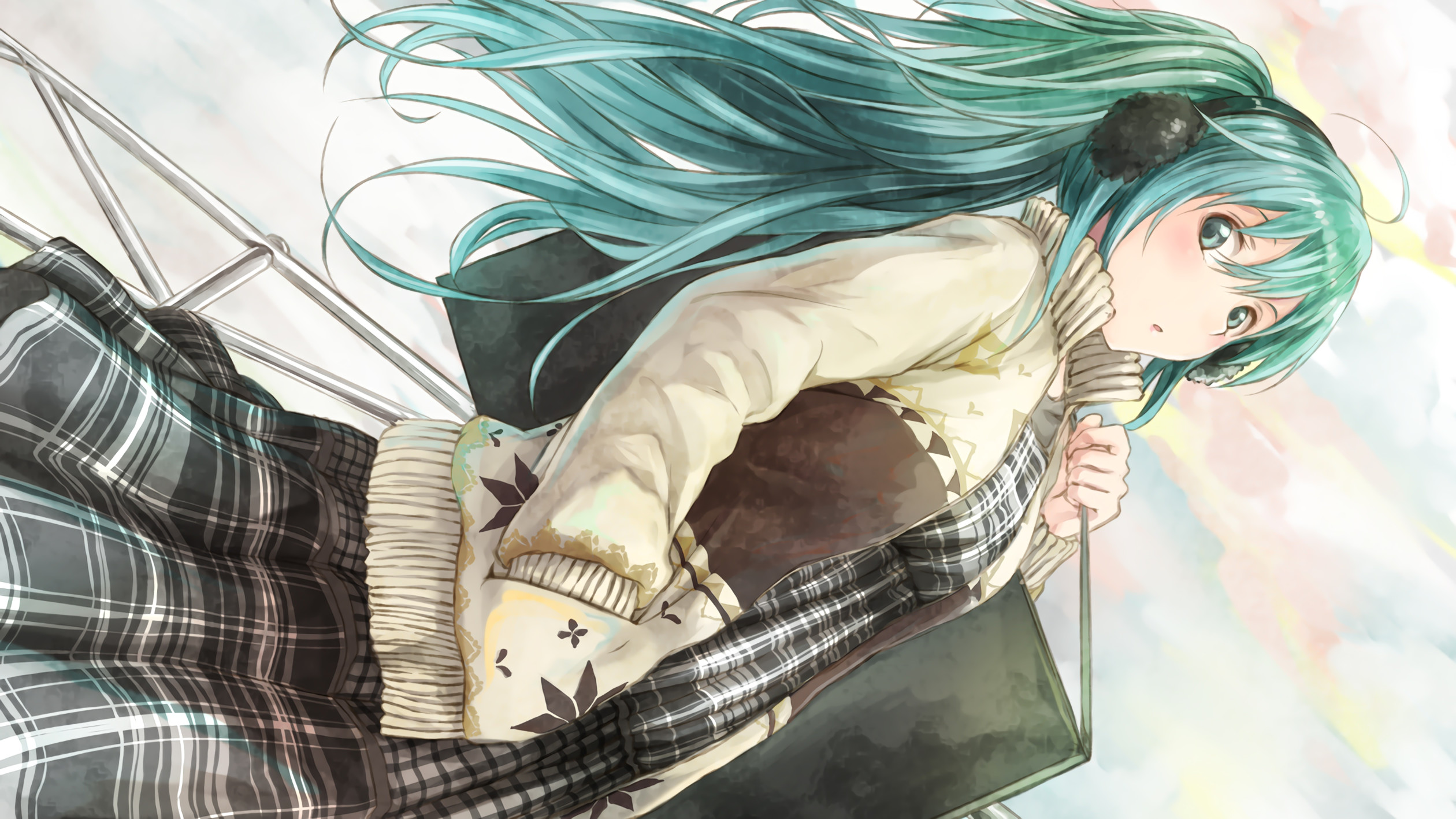 Hatsune Miku, Vocaloid, Capelli turchesi, Ombrello, Full HD, sfondo per PC