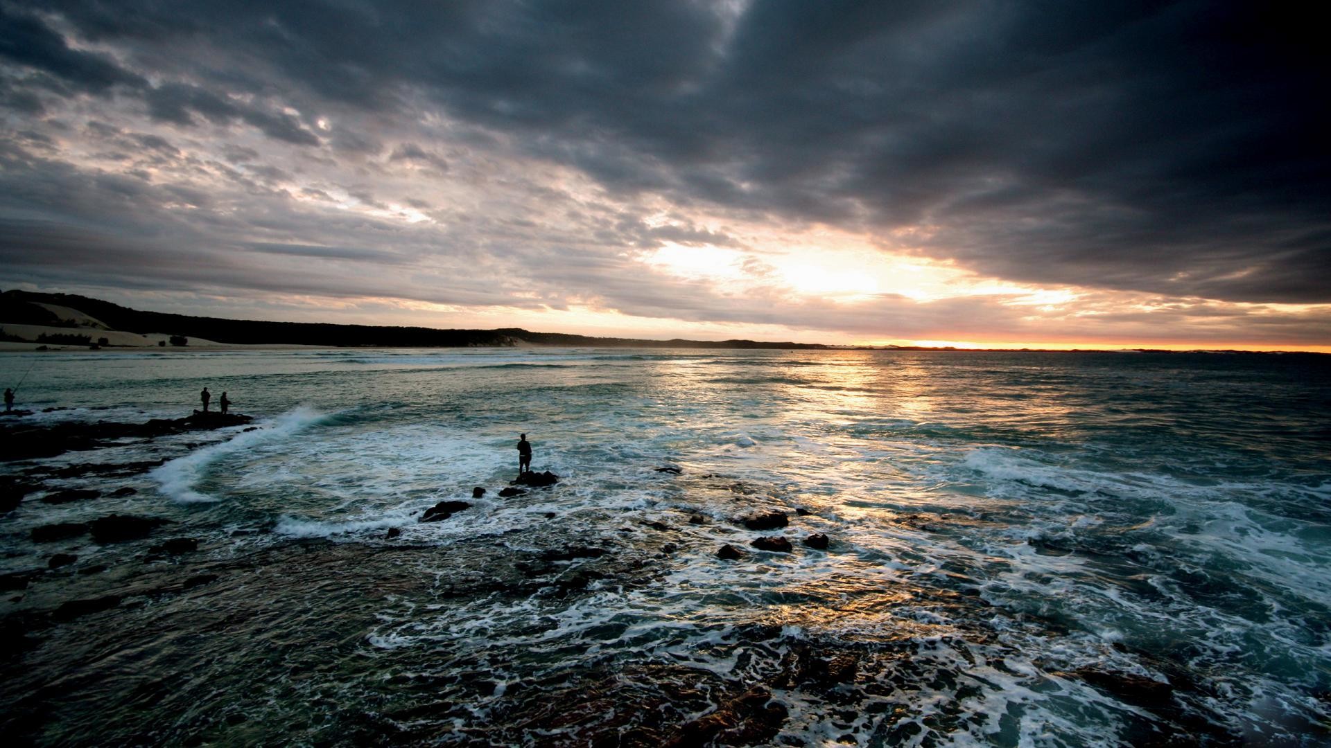 Mare, Onde, Nuvole, Tramonto, Full HD, sfondo per PC