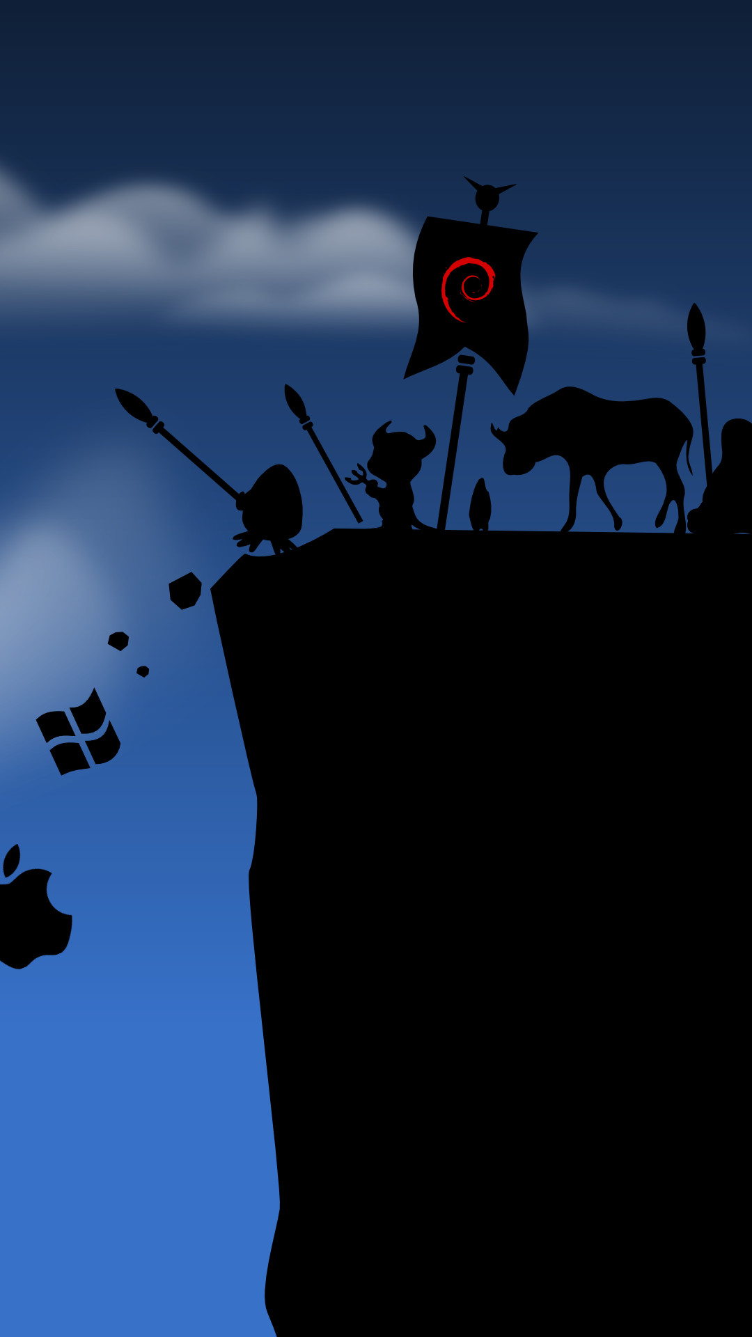 Tux, Linux, Windows, Apple, Umorismo, Silhouette, Full HD, sfondo per smartphone