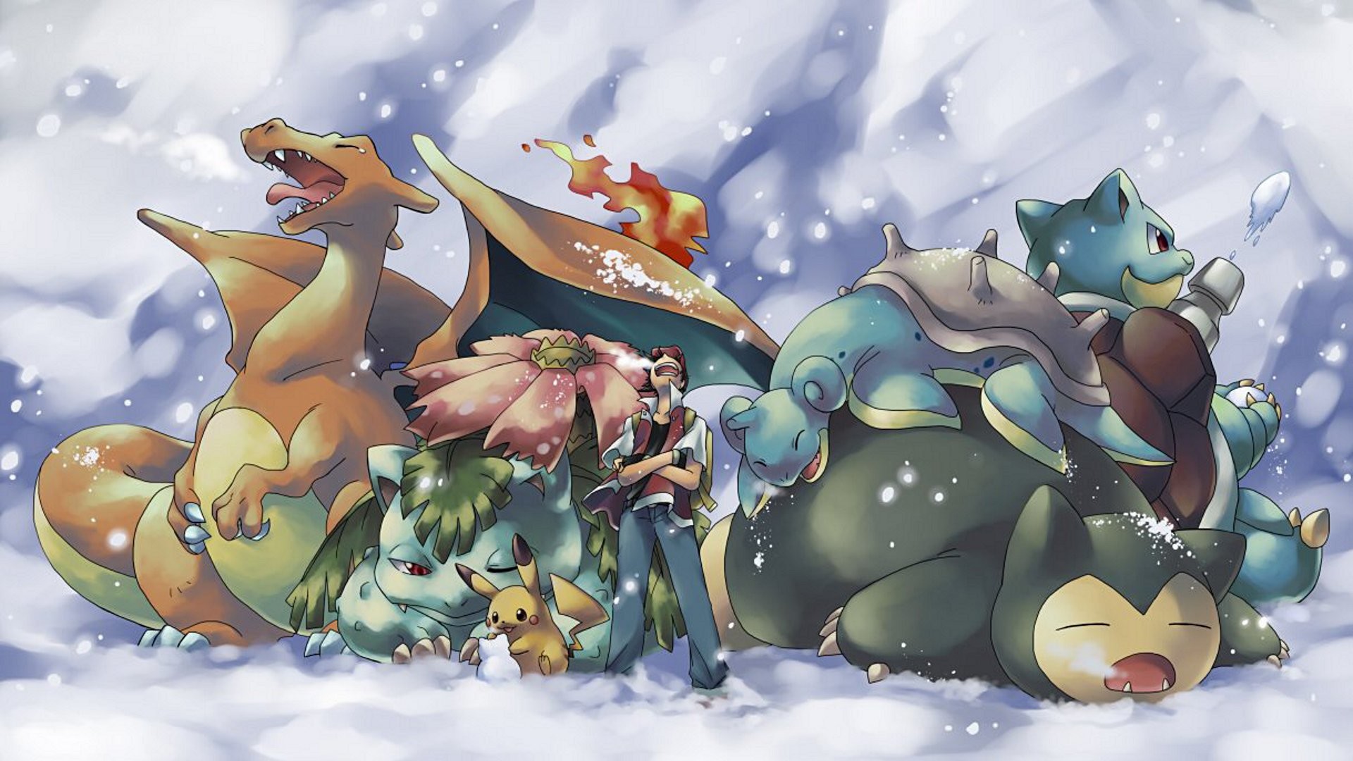 Charizard, Venusaur, Blastoise, Snorlax, Pokémon, Neve, Full HD 1080p, sfondo desktop