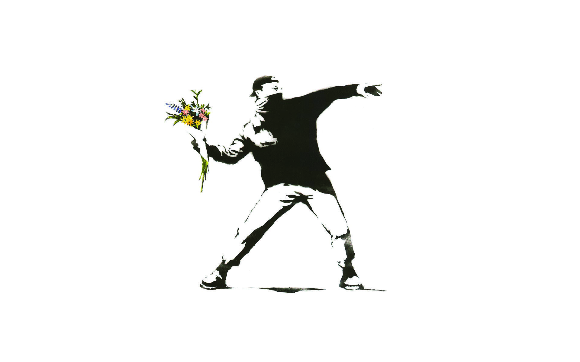 Flower Thrower, Love Is in the Air, Banksy, Sfondo bianco, 1920x1200, wallpaper desktop