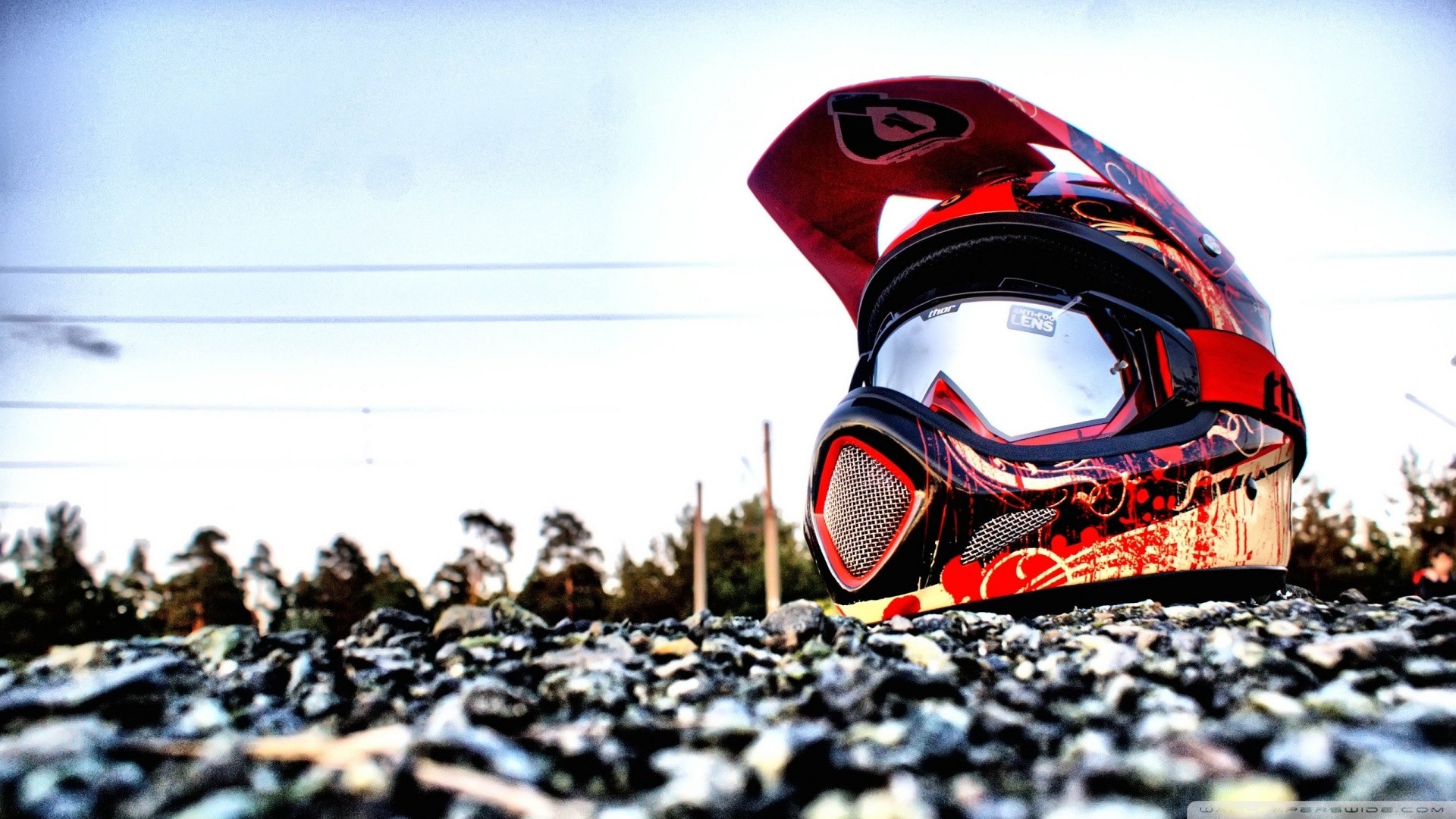 Casco integrale, Ghiaia, Mountain bike, Rosso, Full HD 1080p, sfondo desktop