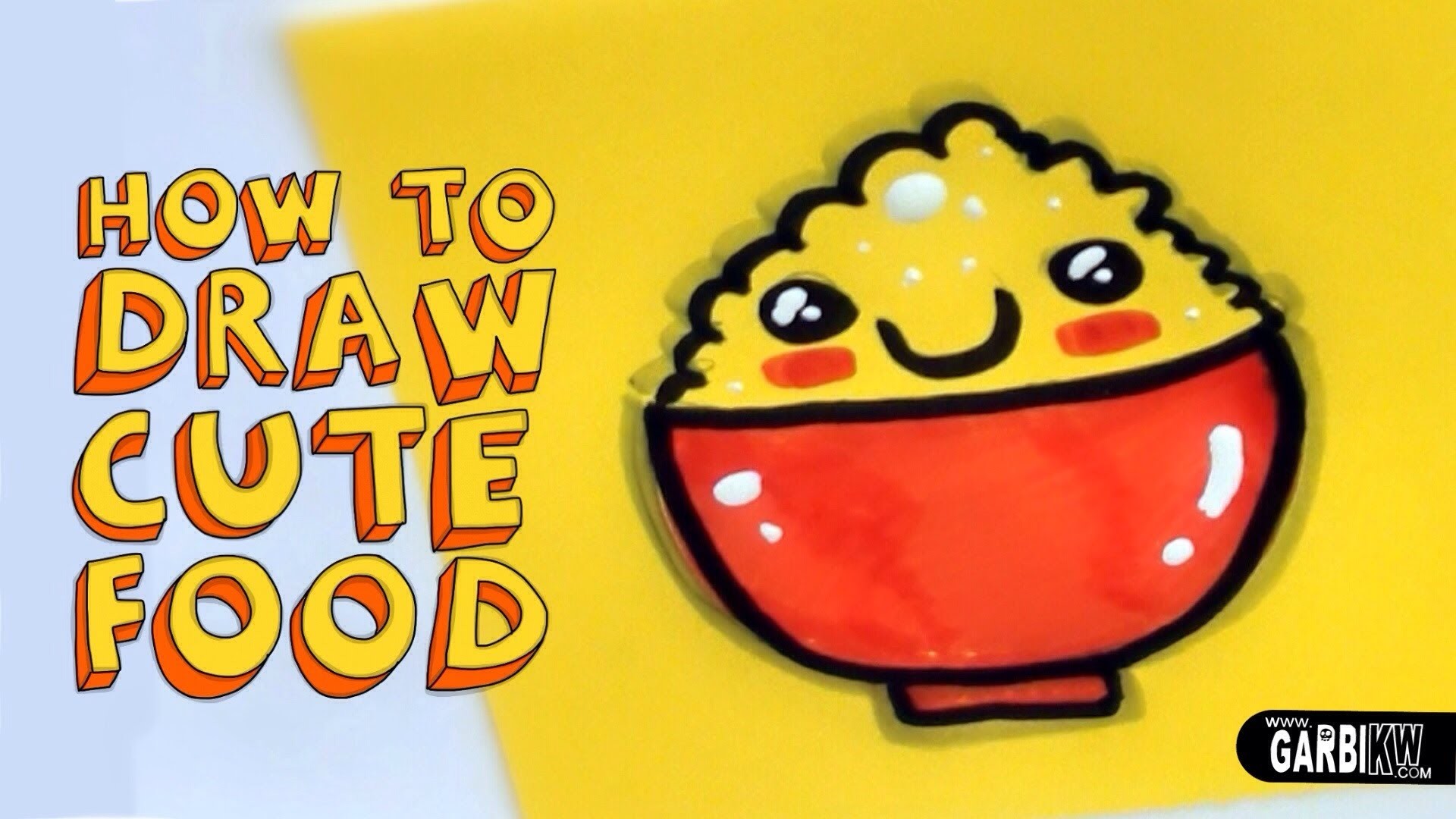 Garbi KW, How to Draw Cute Food, Ciotola di riso, Kawaii, 1920x1080, immagine di sfondo