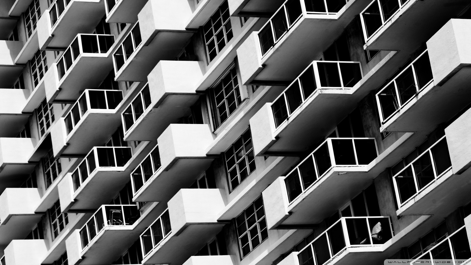 Balconi, Architettura moderna, Bianco e nero, Geometrico, Full HD 1080p, sfondo desktop