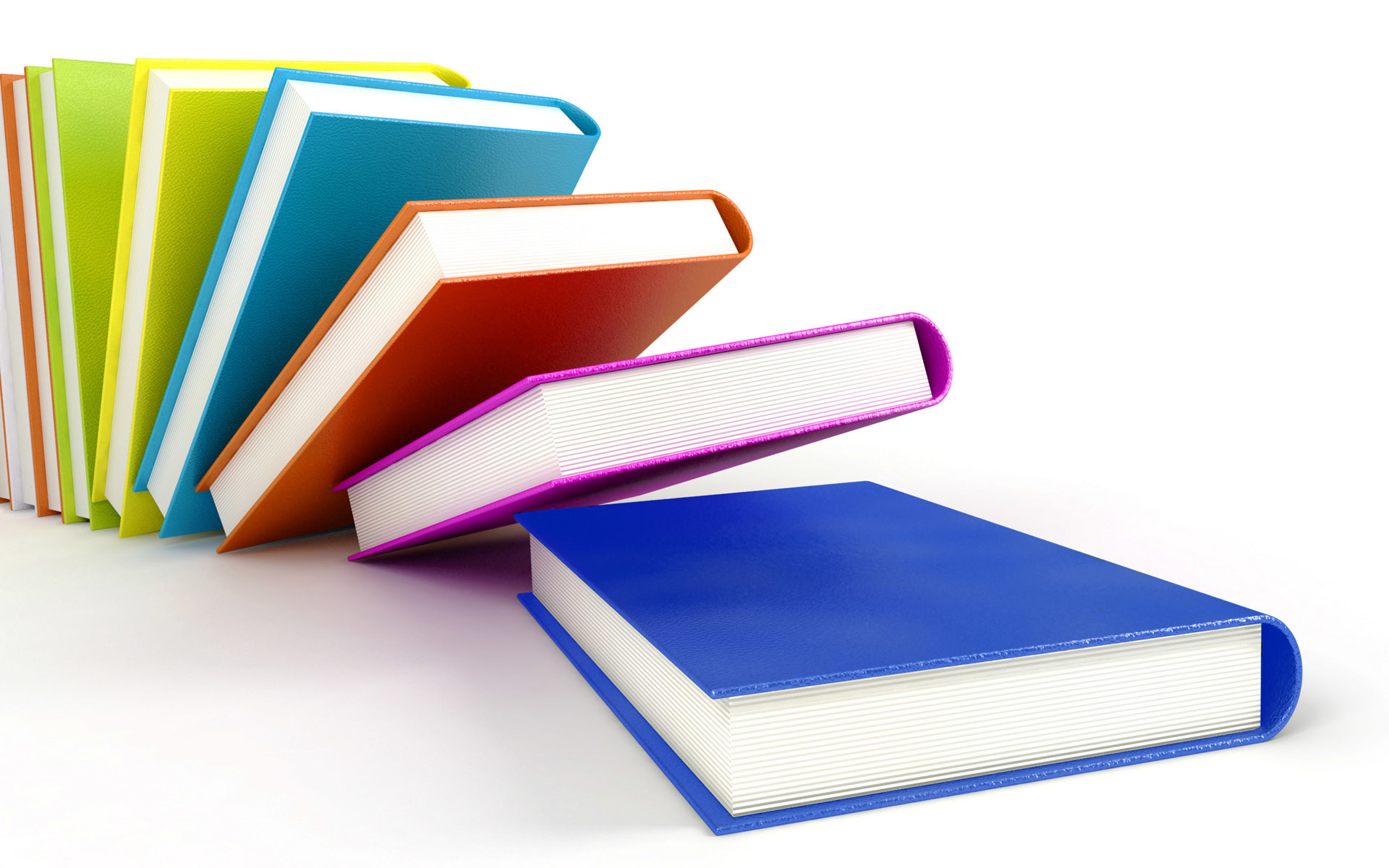 Libri colorati, Pila di libri, Sfondo bianco, Full HD, wallpaper per portatile