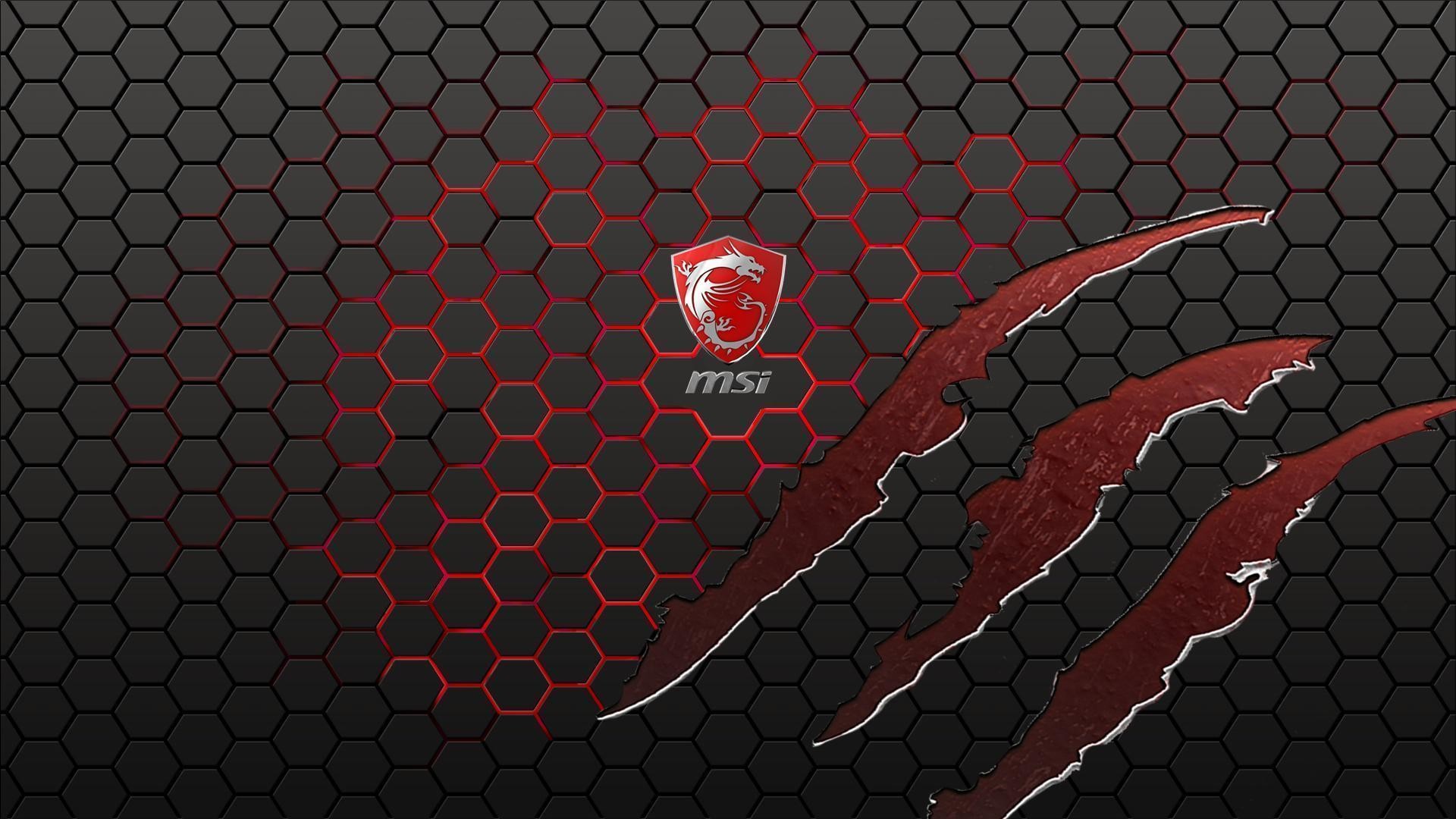 MSI, Graffi, Esagoni, Nero e rosso, 1920x1080, sfondo per PC