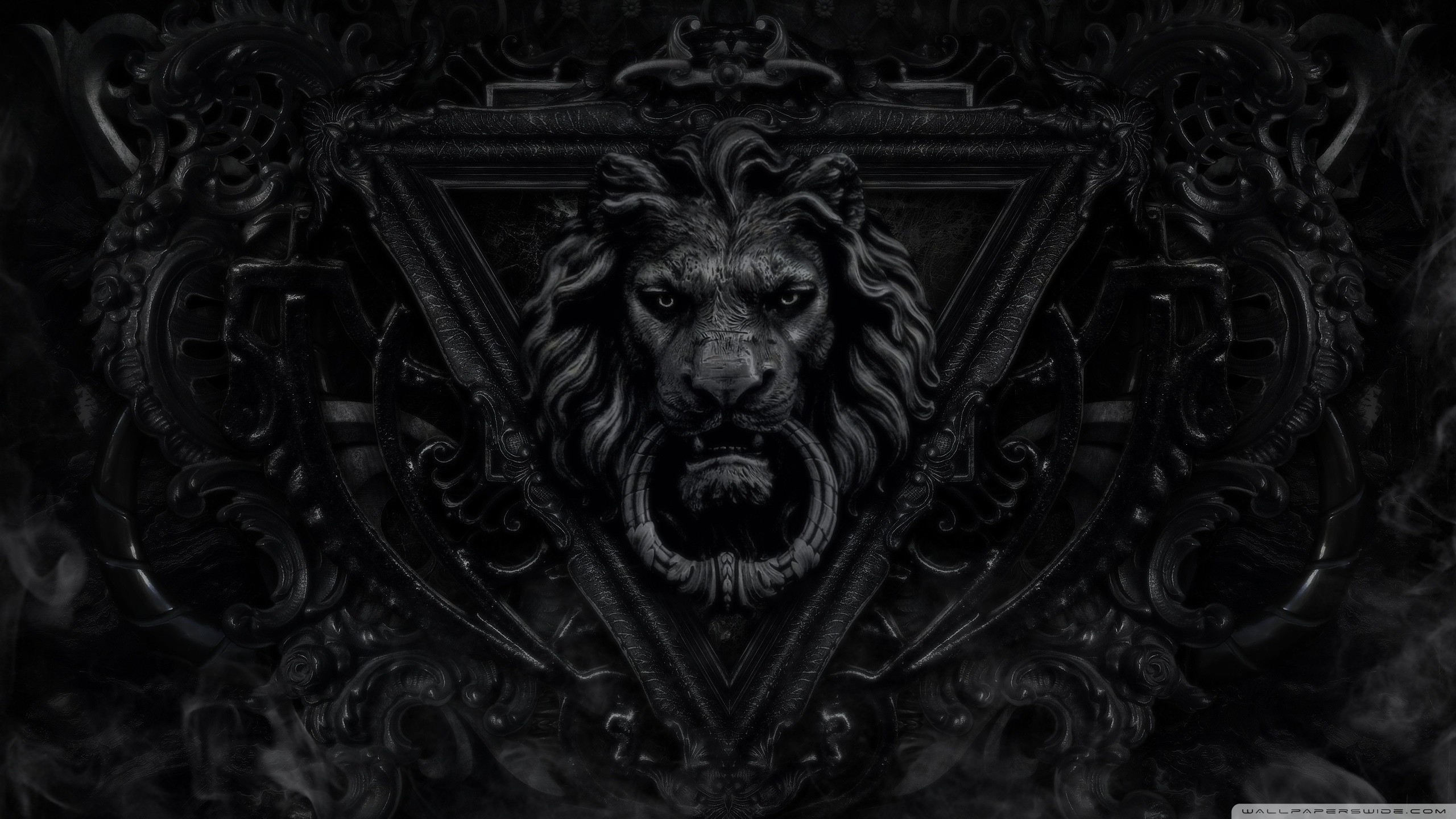 Testa di leone, Battente, Ornamenti, Nero, 2K, wallpaper desktop