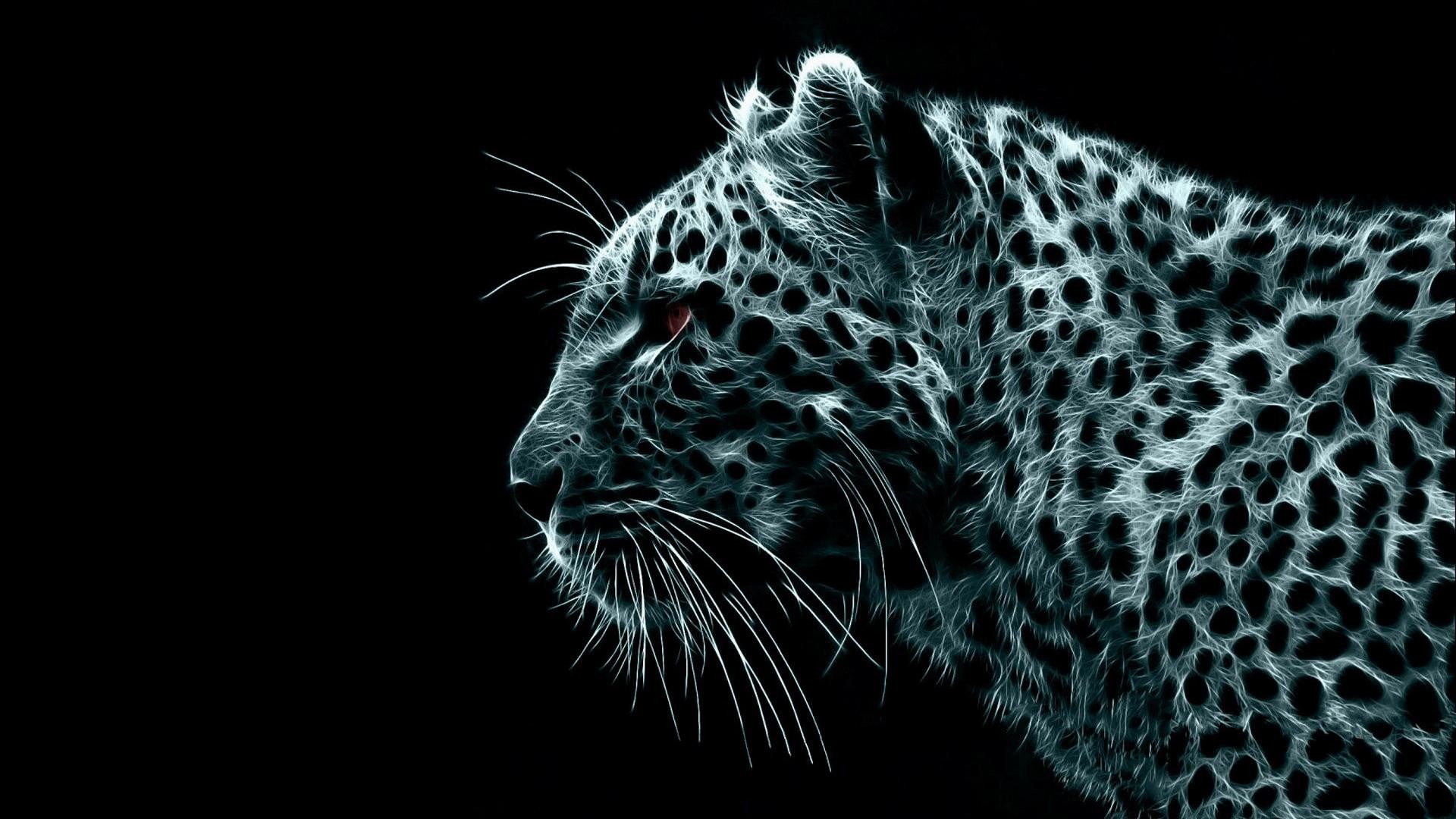 Leopardo, Arte frattale, Sfondo nero, wallpaper per desktop