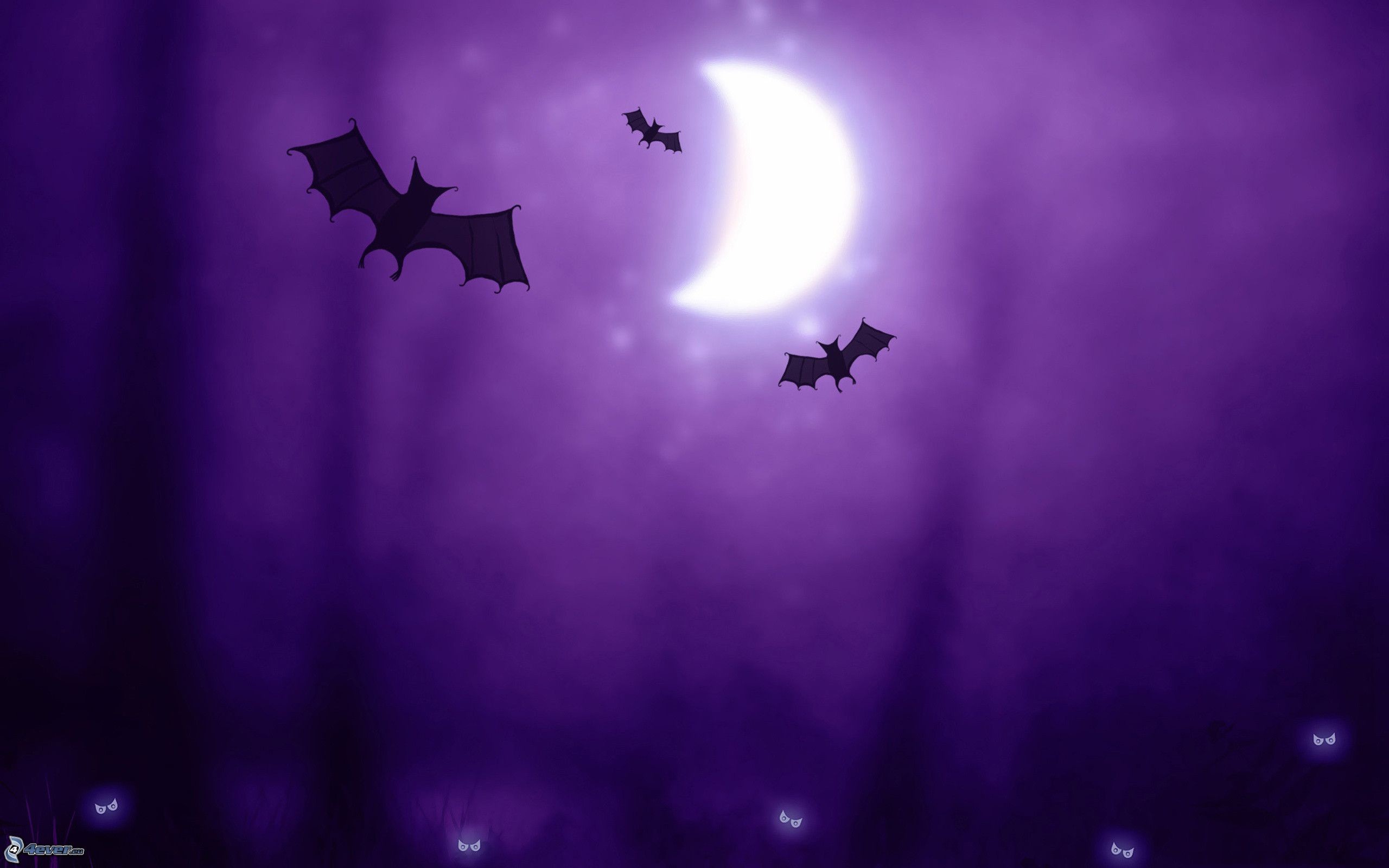Luna crescente, Pipistrelli, Halloween, Viola, 2560x1600, sfondo MacBook Pro