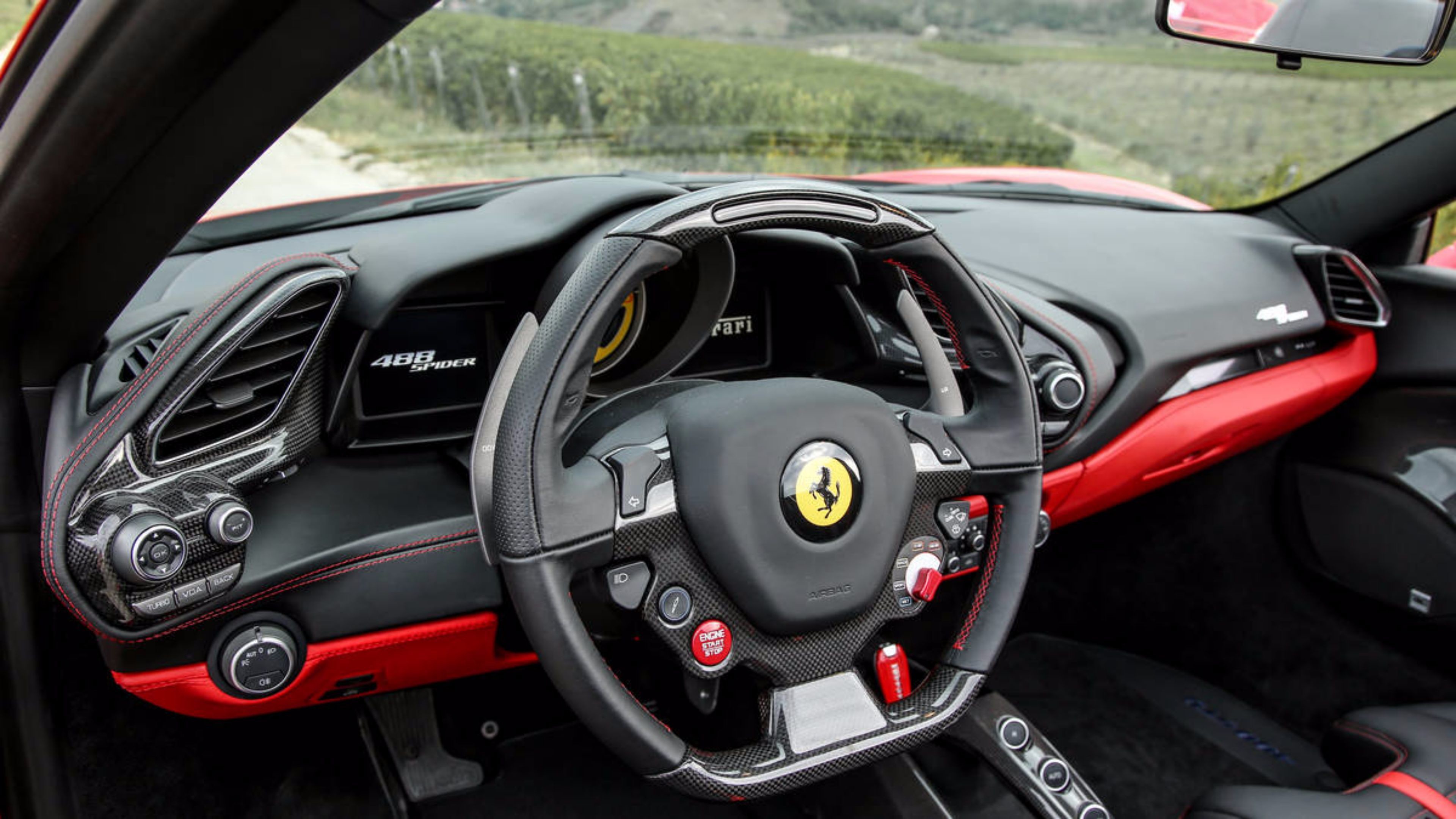 Ferrari 488 Spider, Volante, Interni, Cavallino Rampante, 3840x2160, immagine di sfondo