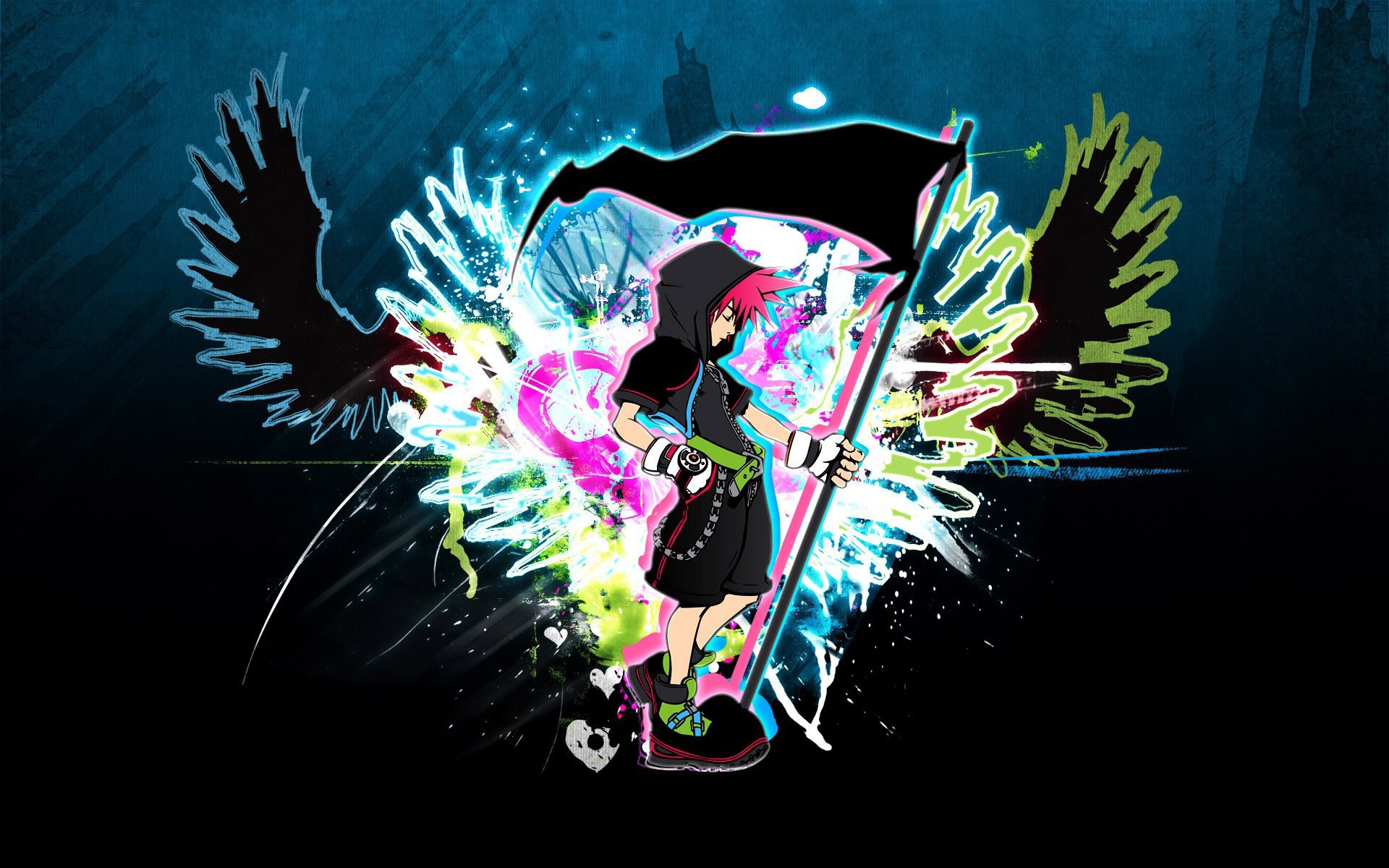 Kingdom Hearts, Keyblade, Ali, Arte digitale, Colori vivaci, 16:10 Full HD, sfondo widescreen