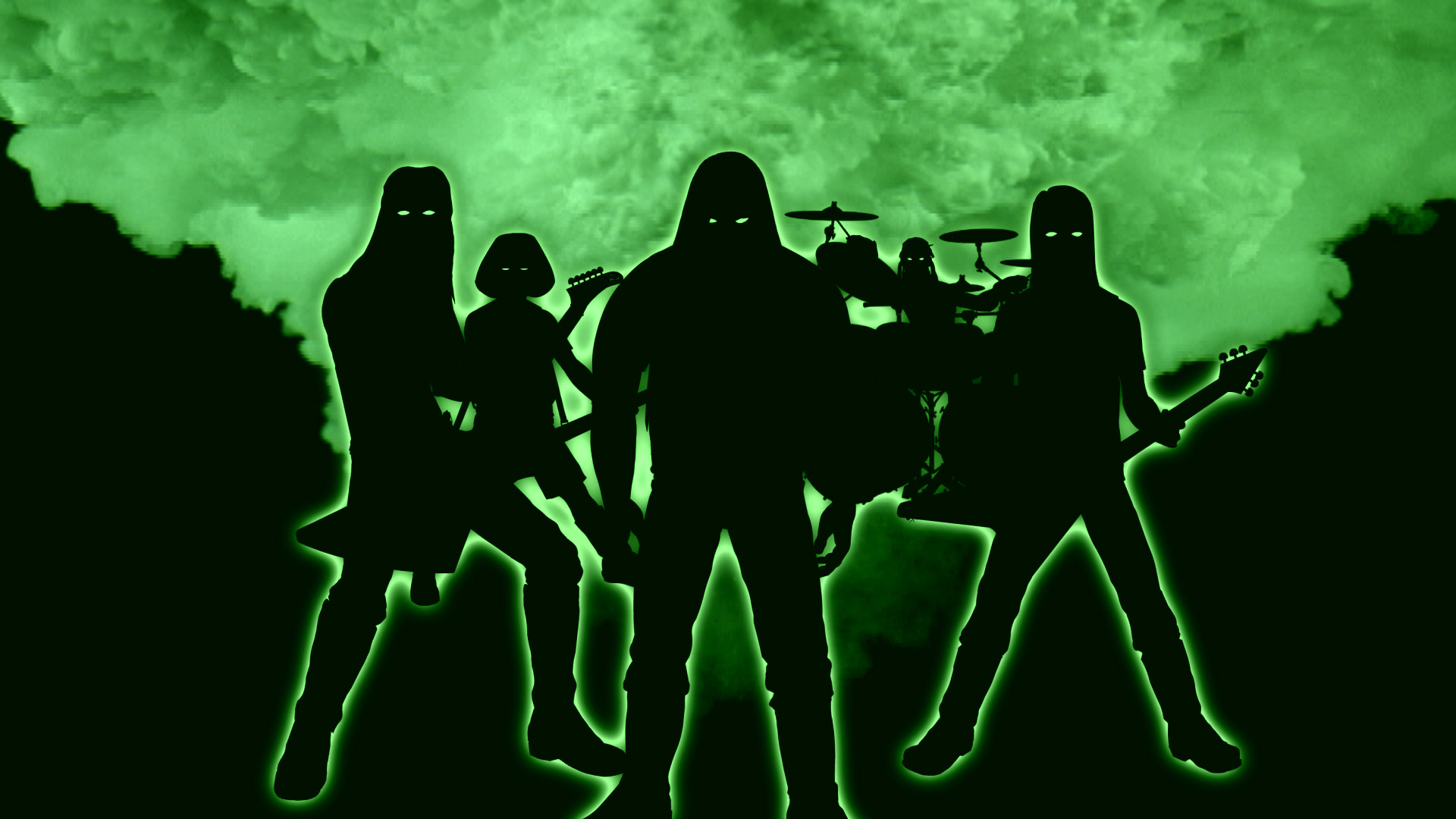 Band metal, Silhouette, Verde, Fumo, Full HD, sfondo desktop