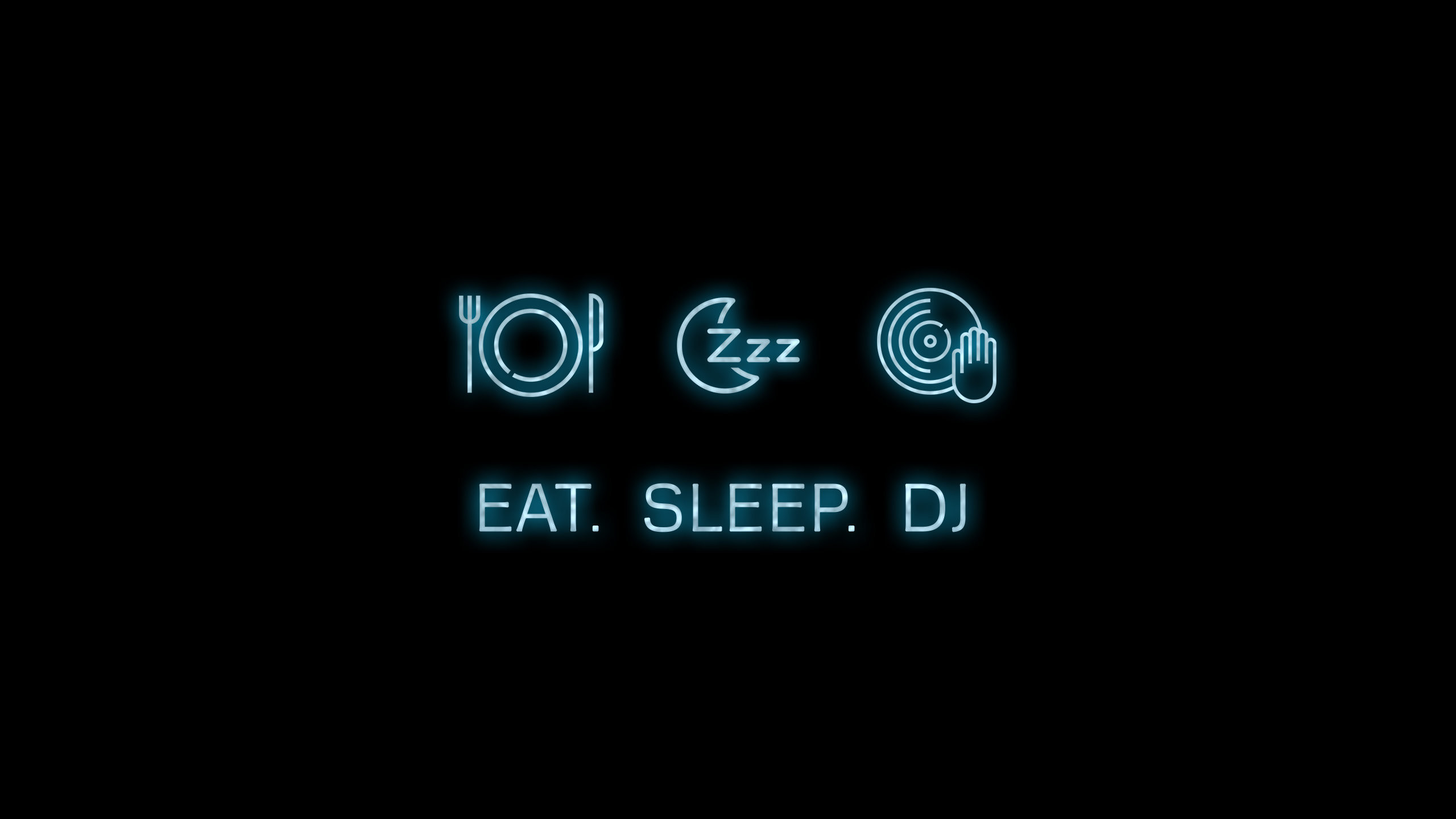Eat. Sleep. DJ, Neon, Sfondo nero, 2560x1440, wallpaper desktop