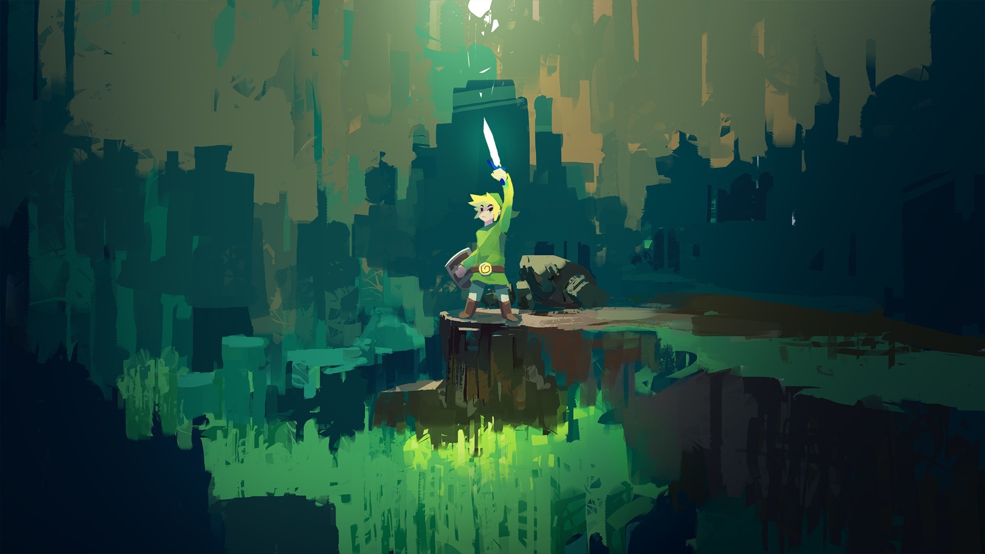 Link, Spada Suprema, Arte digitale, Verde, 16:9 Full HD, sfondo widescreen