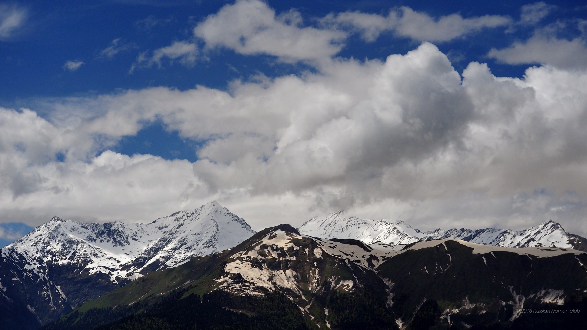 Montagne innevate, Nuvole, Cielo, sfondo per desktop