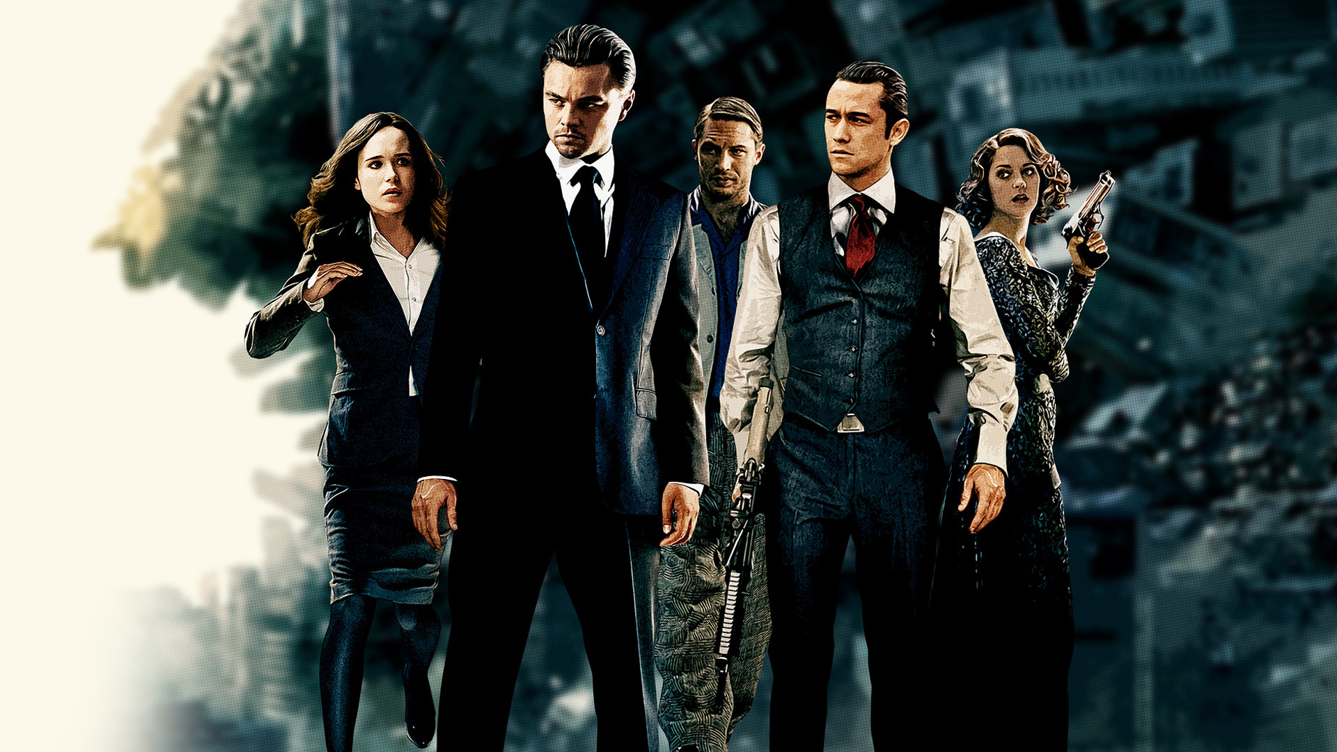 Inception, Leonardo DiCaprio, Joseph Gordon-Levitt, Elliot Page, Tom Hardy, Squadra, immagine di sfondo