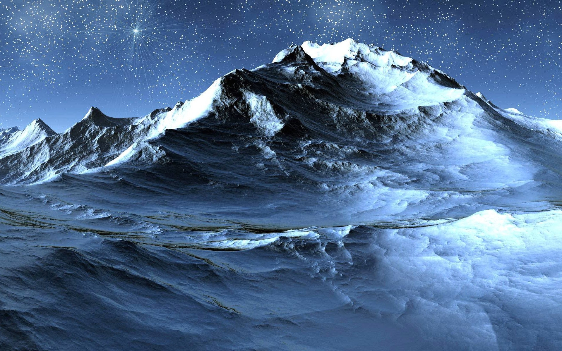 Montagna innevata, Cielo stellato, Notte, Paesaggio, 16:10 Full HD, sfondo widescreen