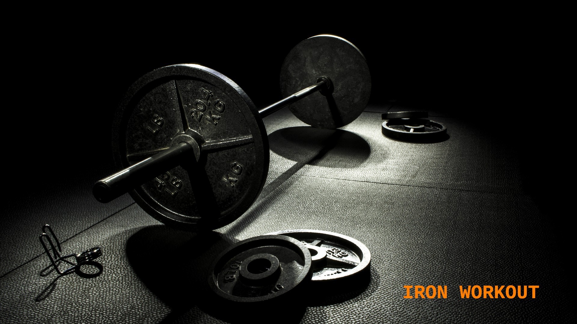 Iron Workout, Bilanciere, Dischi, Sfondo scuro, Full HD, wallpaper per PC