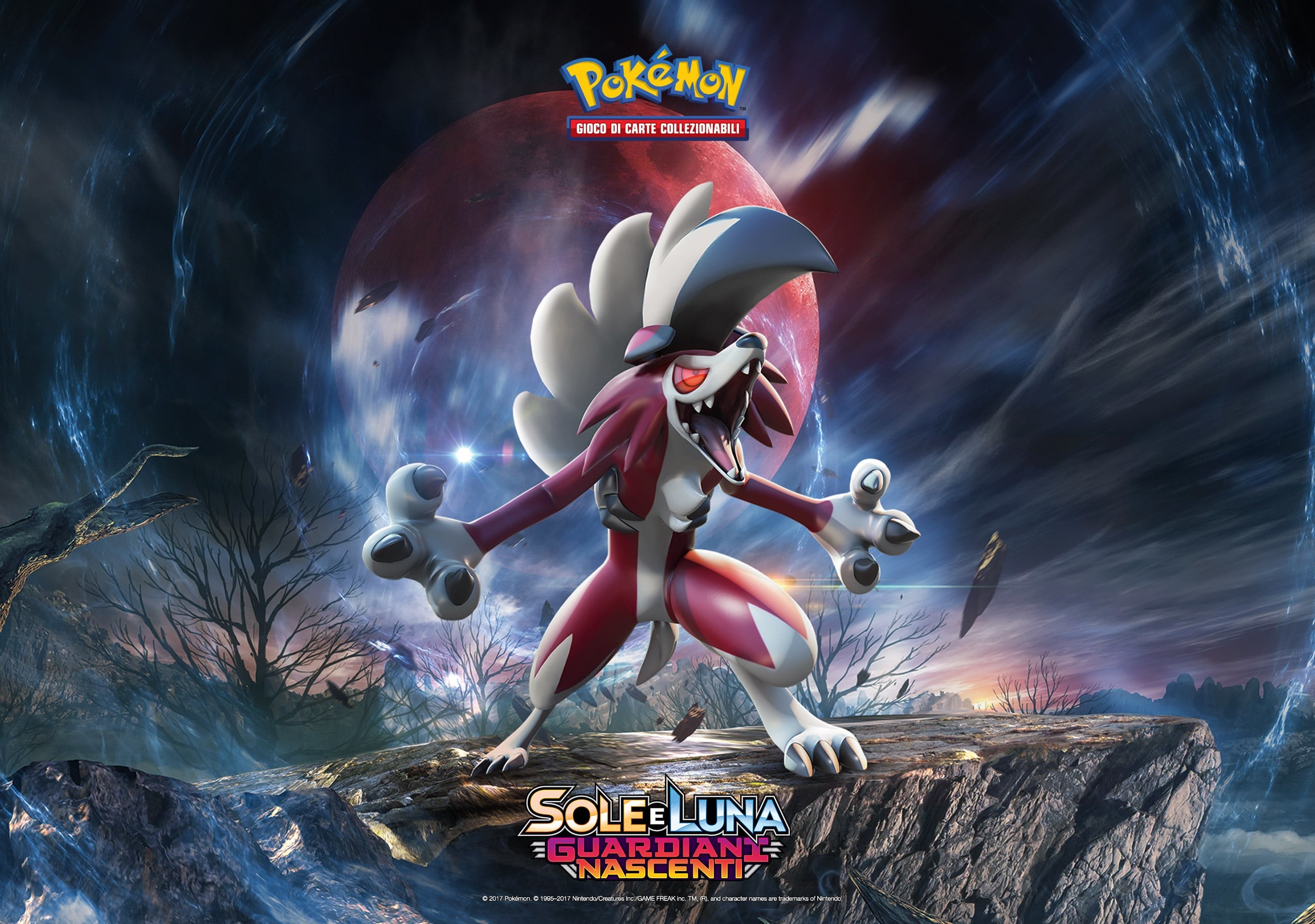 Lycanroc, Pokémon Sole e Luna: Guardiani Nascenti, Gioco di carte collezionabili, Tempesta, sfondo 2K