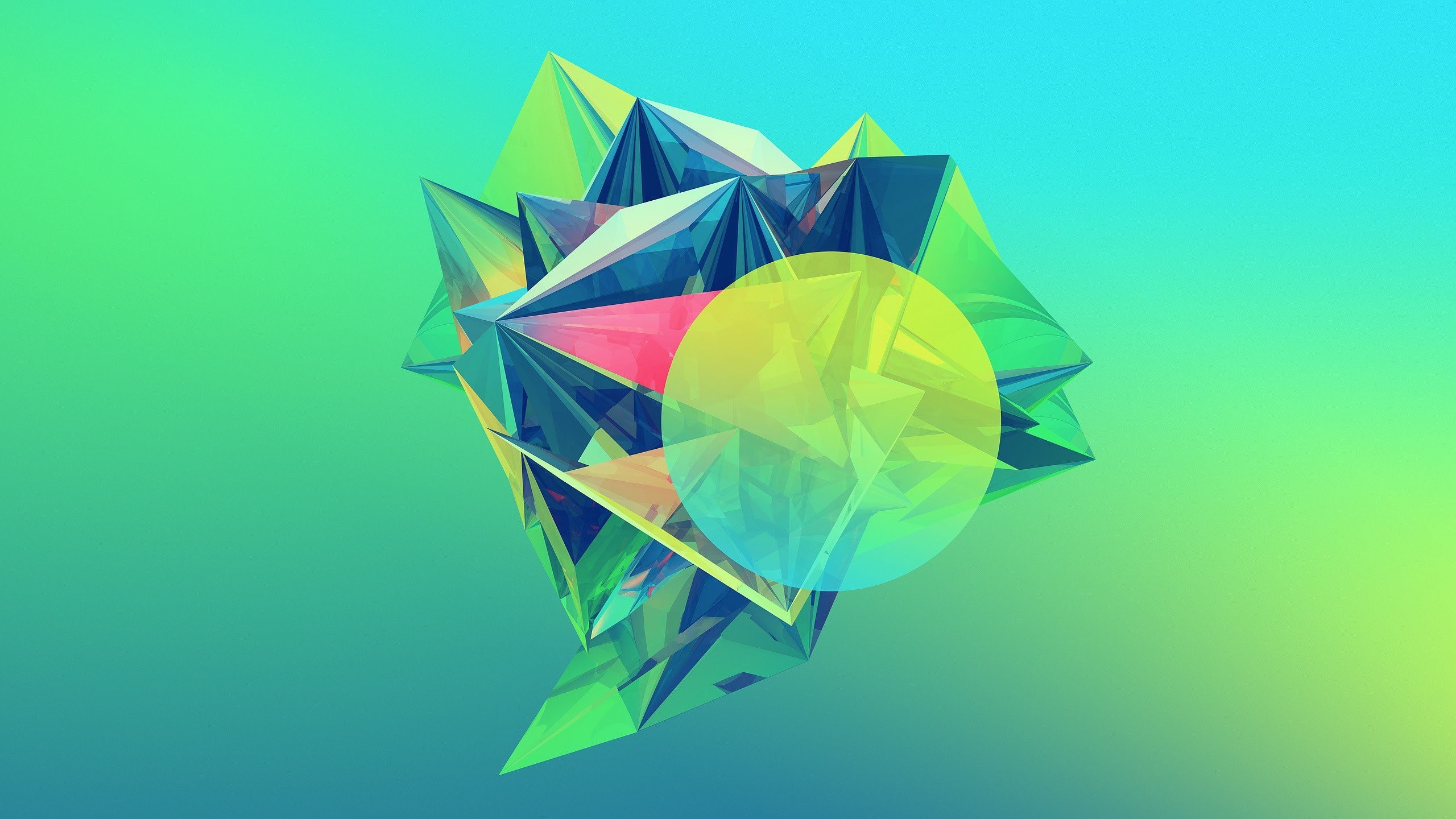 Low poly, Poliedro, Cerchio, Sfumatura verde, 16:9 2K, wallpaper widescreen