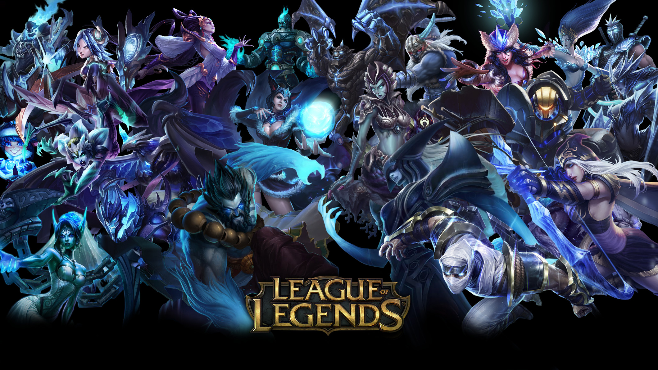 League of Legends, Logo, Campioni, Collage, Full HD, sfondo desktop