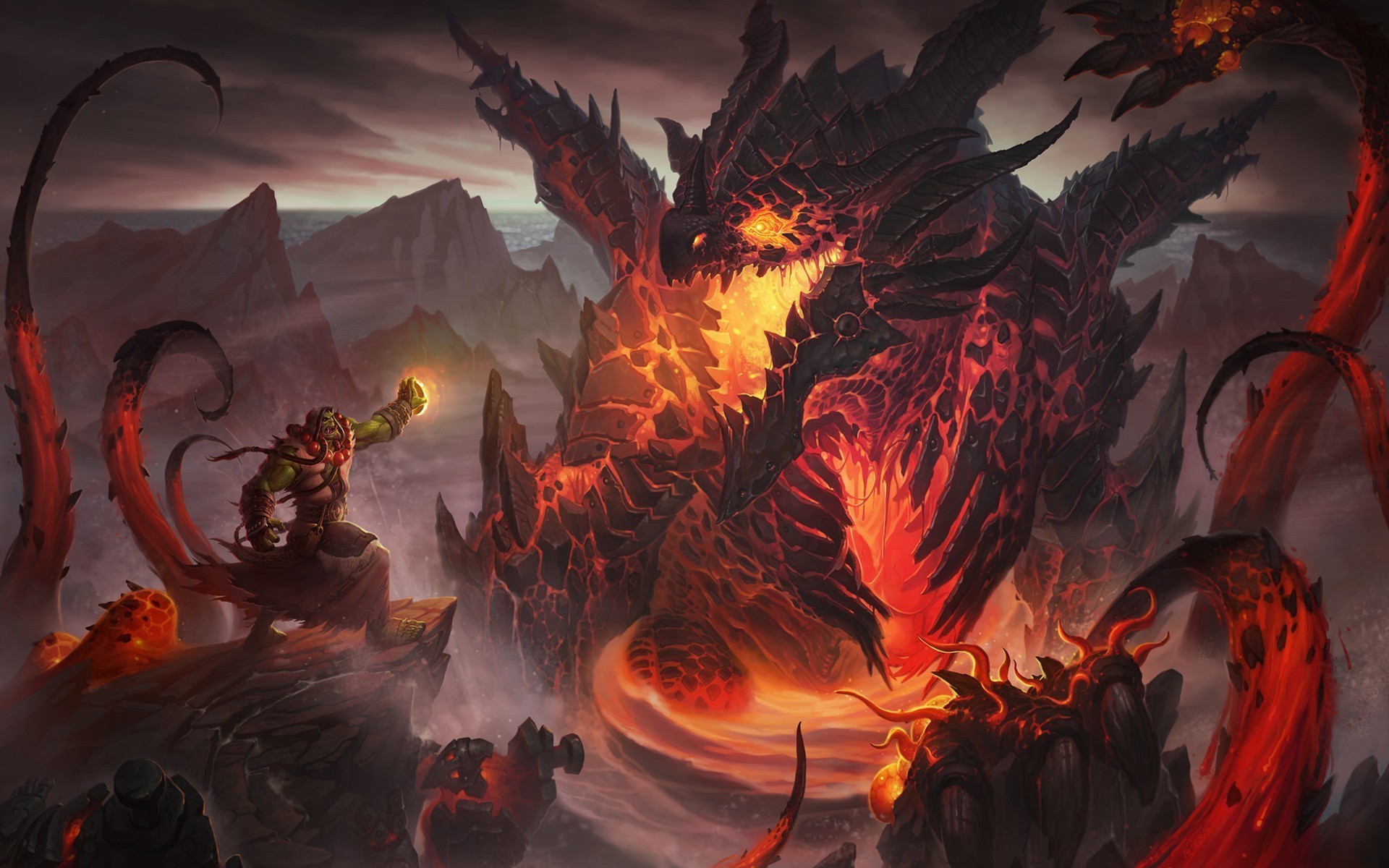 Deathwing, World of Warcraft: Cataclysm, Warcraft, Drago, Lava, Full HD, wallpaper per portatile