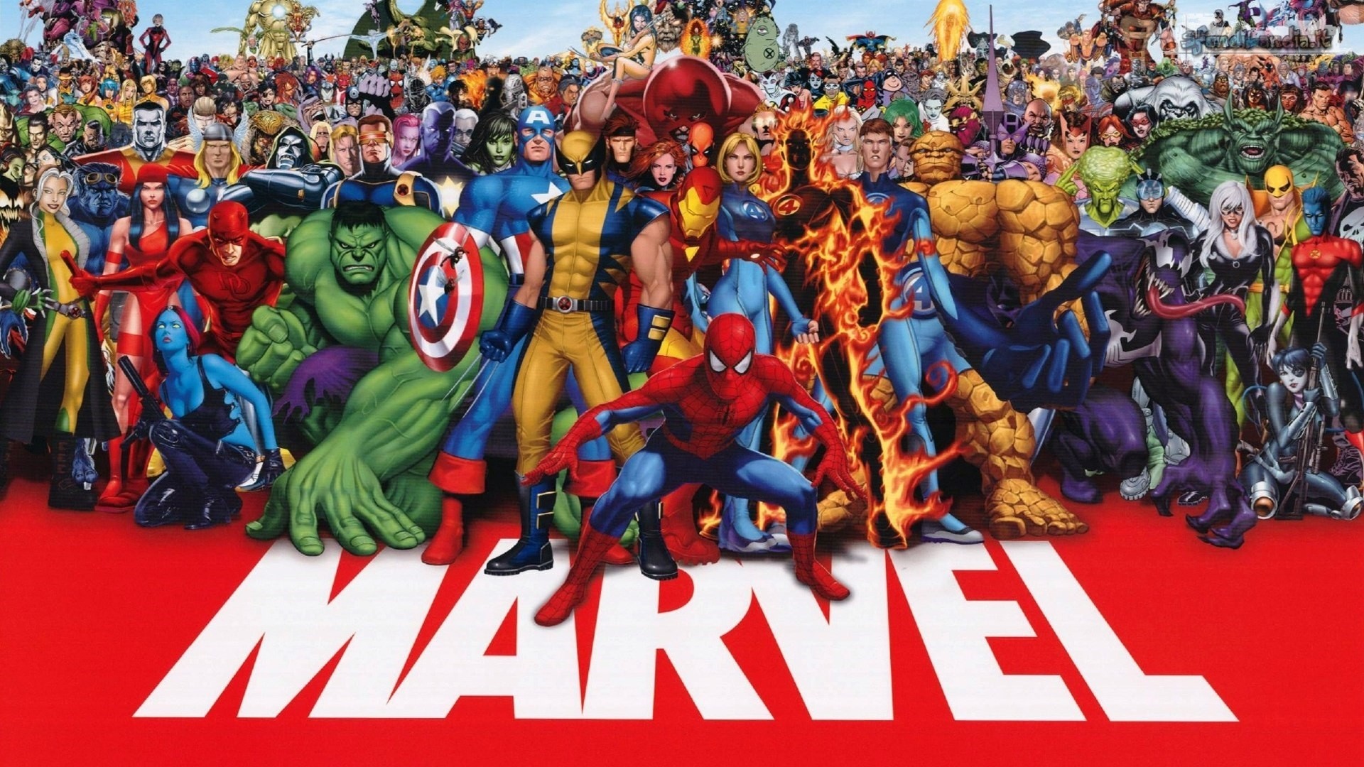 Logo Marvel, Spider-Man, Hulk, Wolverine, Capitan America, Supereroi, sfondo desktop Full HD
