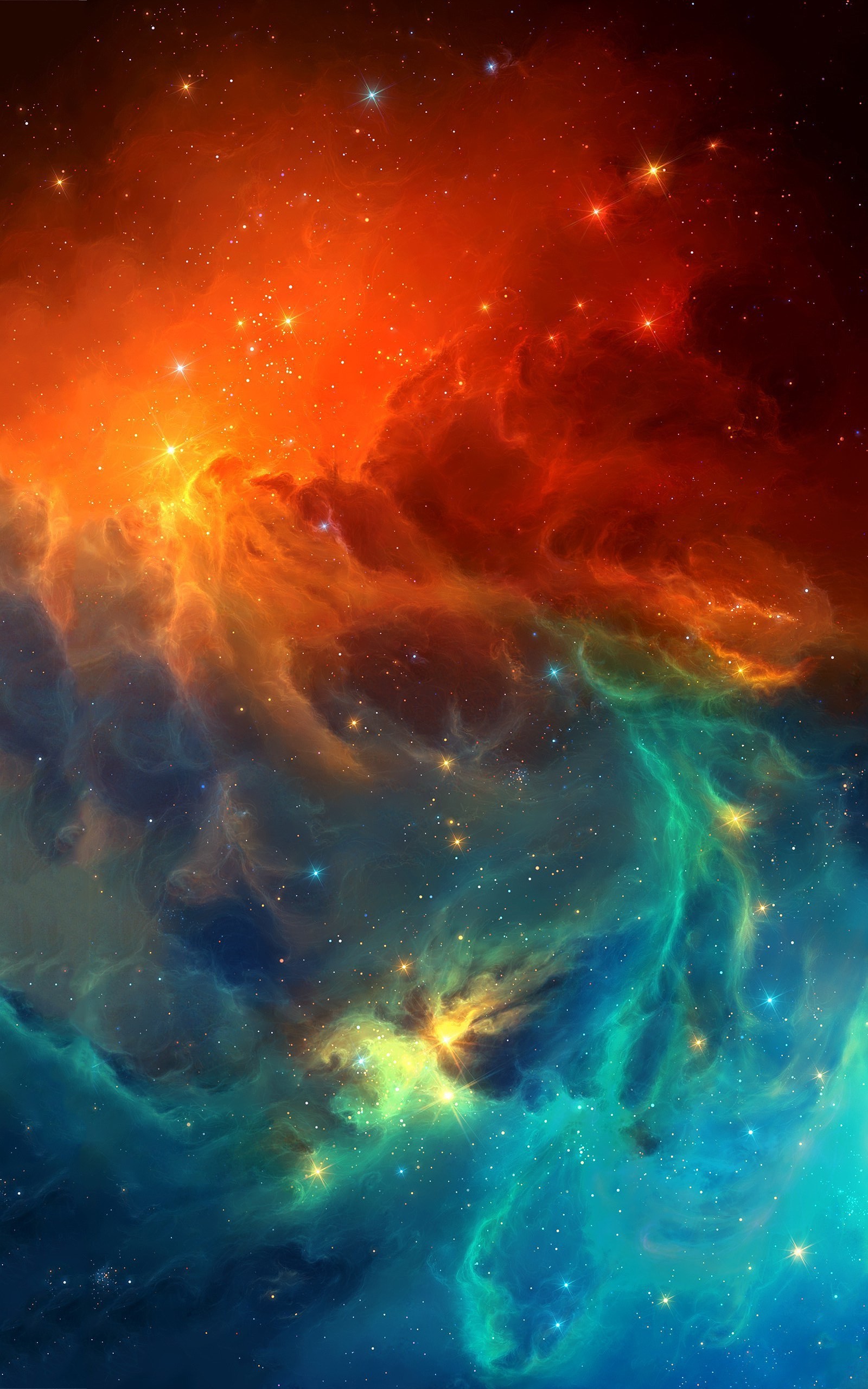 Nebulosa, Spazio, Arancione e turchese, sfondo QHD+ per smartphone