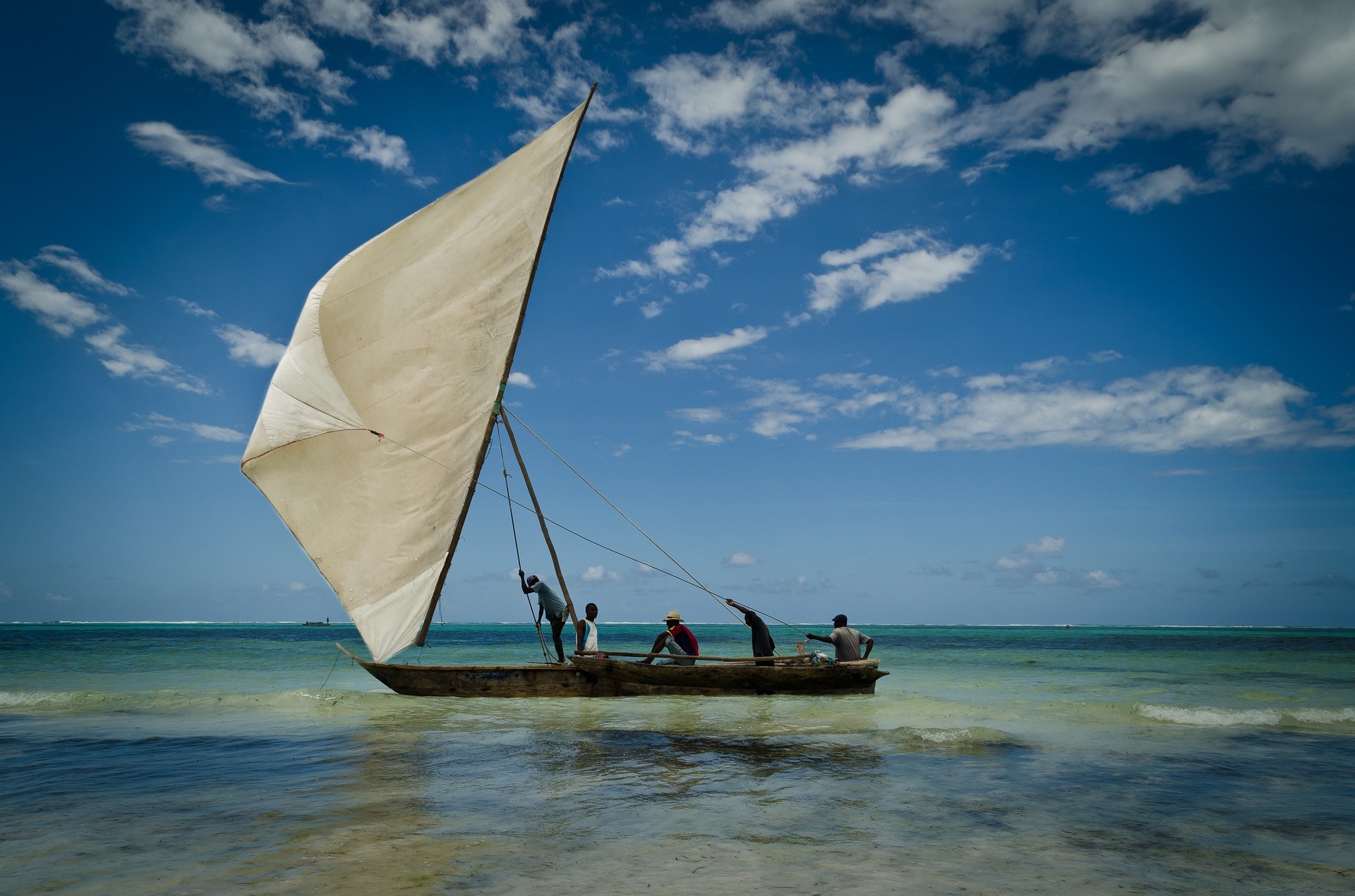 Dhow, Barca a vela, Mare, Cielo, Full HD, sfondo Windows 11