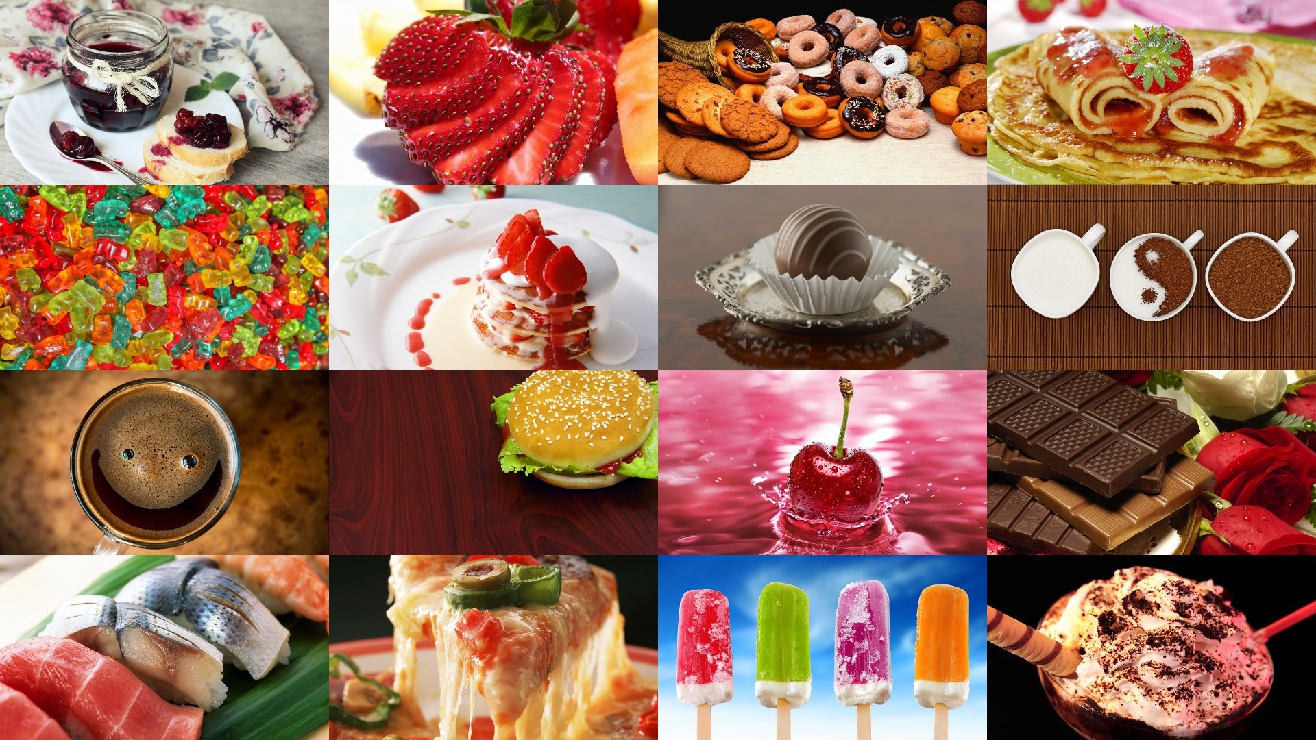 Collage, Dolci, Fragole, Cioccolato, Ghiaccioli, 1920x1080, immagine di sfondo
