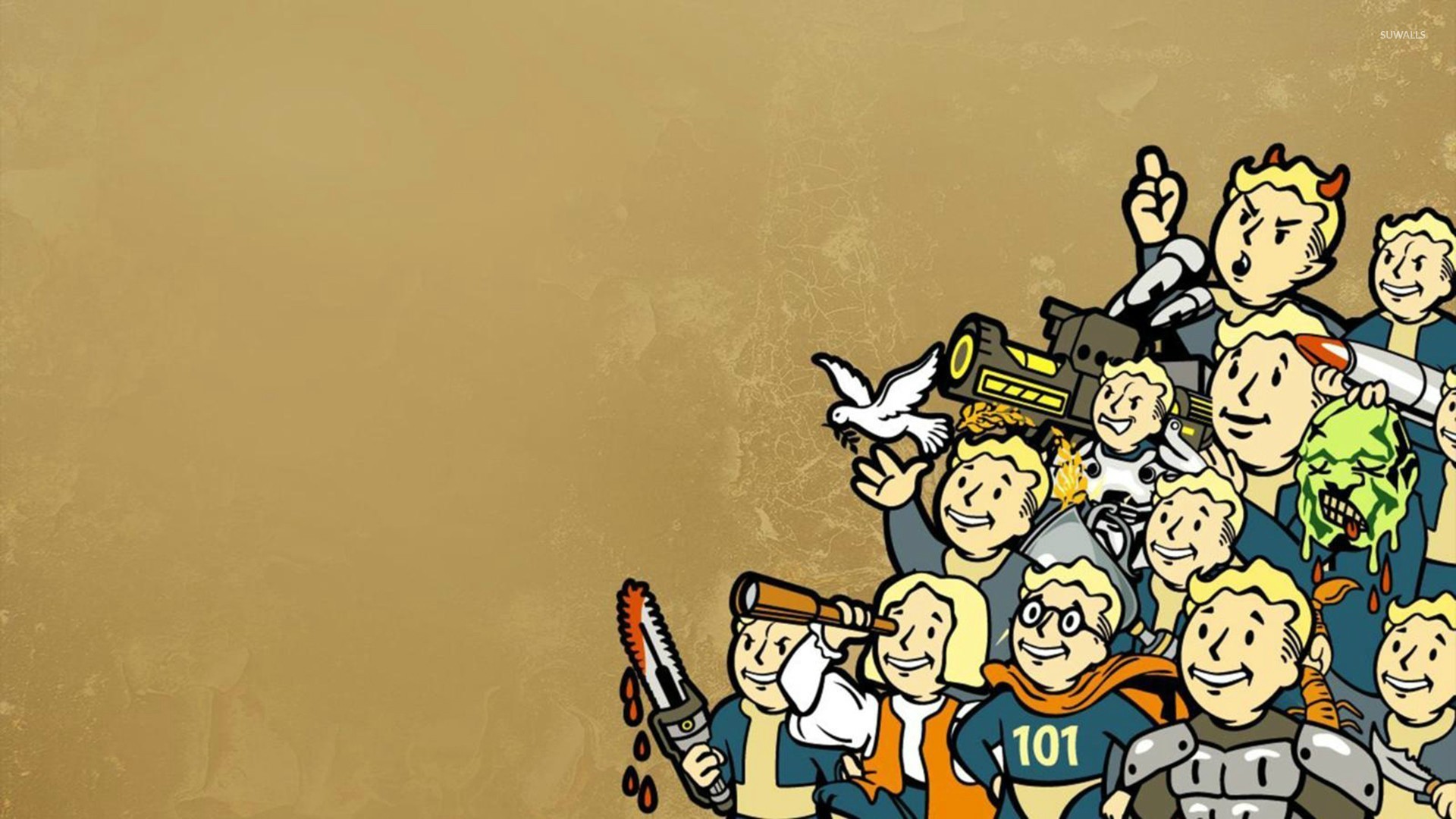 Vault Boy, Fallout, Fumetto, Sfondo beige, Full HD, wallpaper per PC