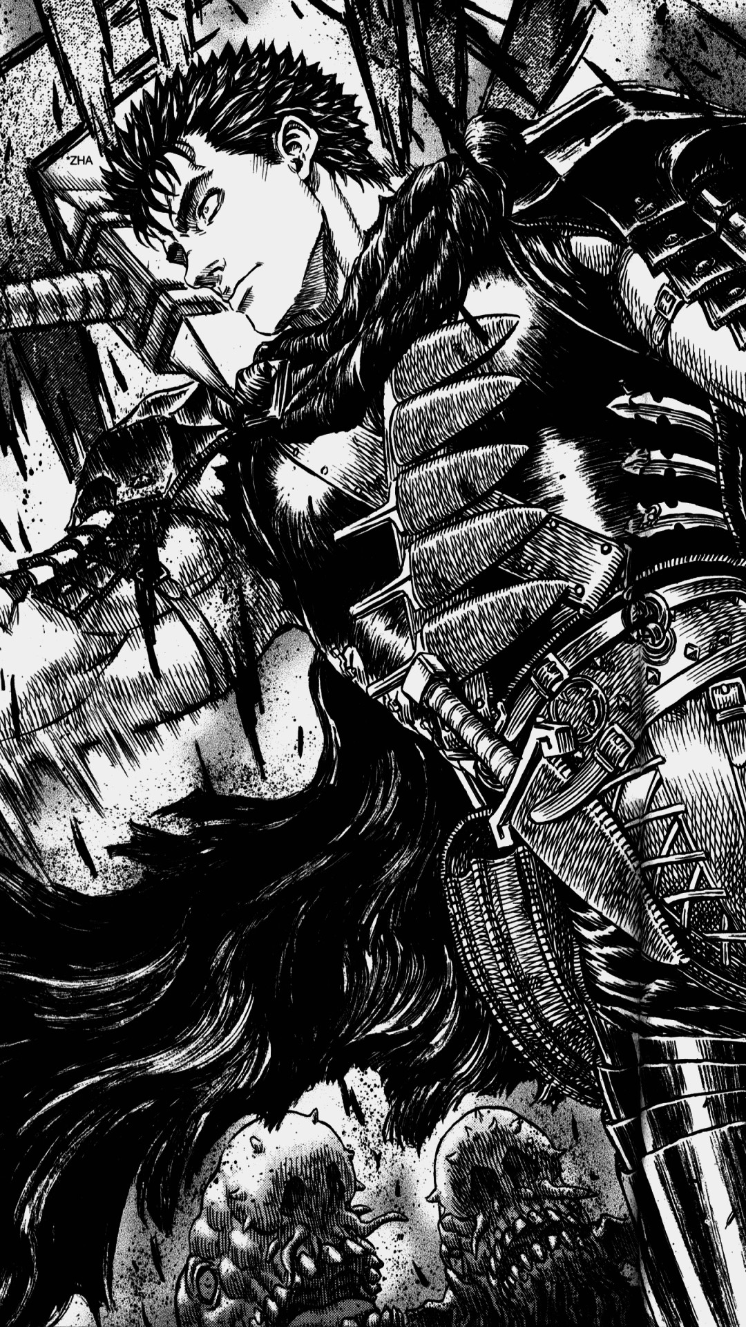 Gatsu, Berserk, Manga, Bianco e nero, Armatura, 1080x1920, schermata di blocco iPhone