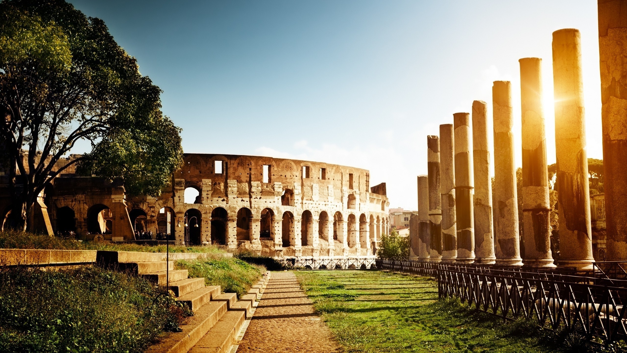 Colosseo, Tempio di Venere e Roma, Roma, Colonne, 16:9 2K, sfondo widescreen