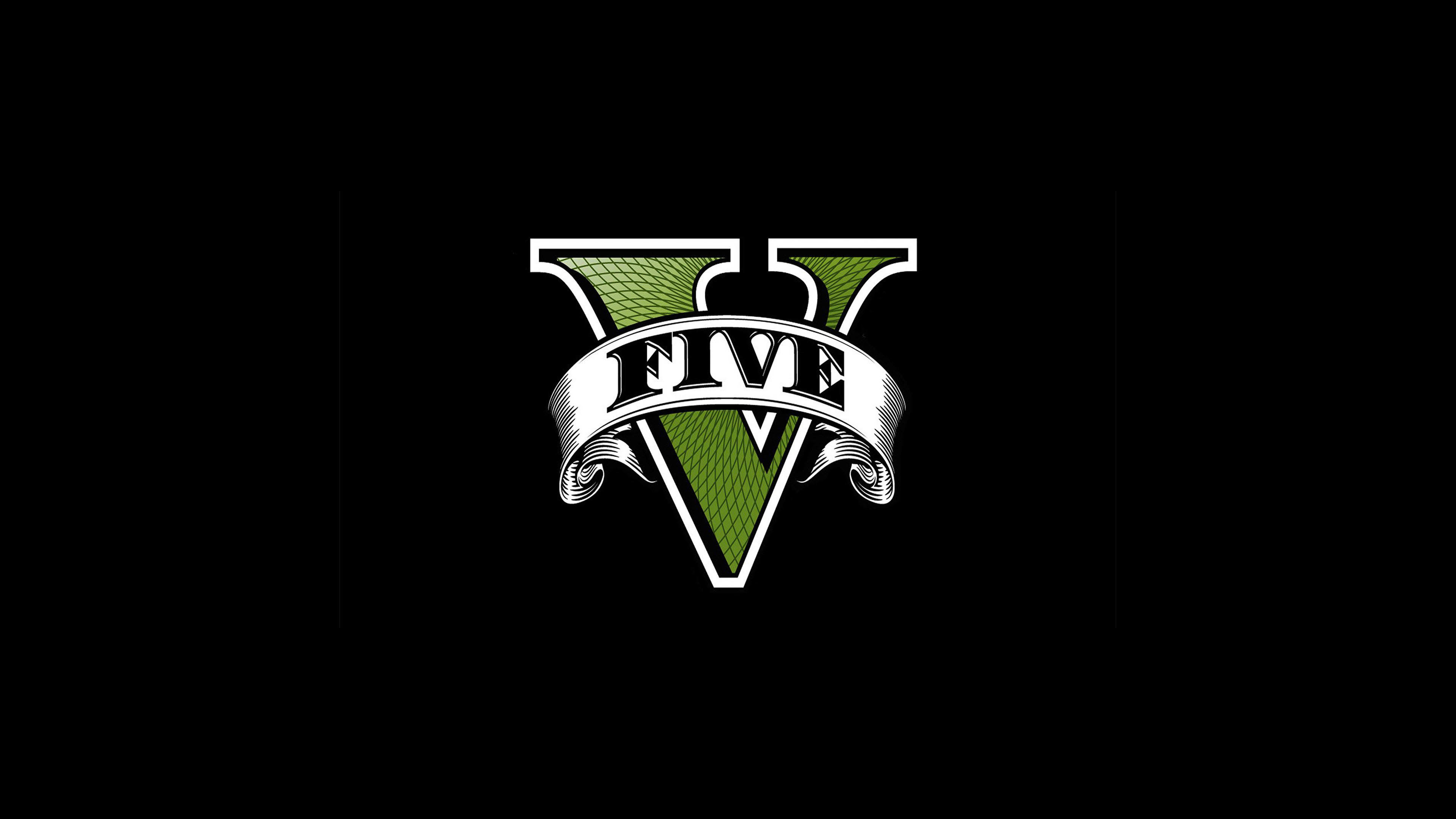 Logo GTA V, Grand Theft Auto V, Sfondo nero, Minimalista, 4K, wallpaper per portatile