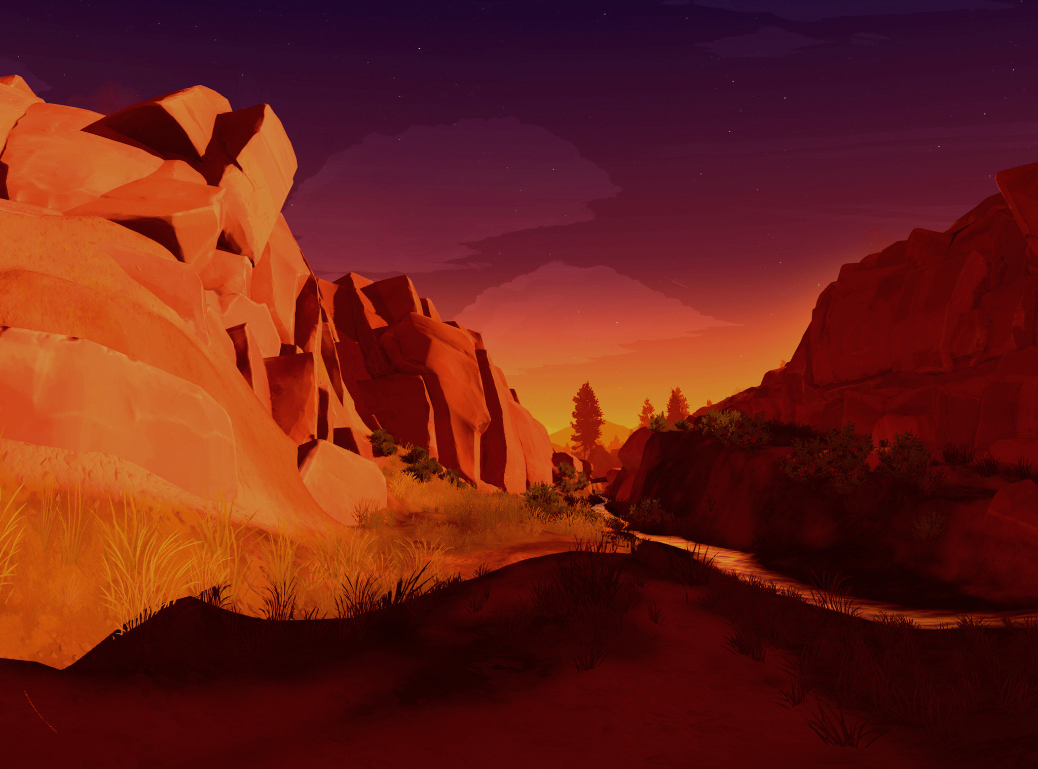 Firewatch, Rocce, Sentiero, Tramonto, Full HD, sfondo per iPad e tablet
