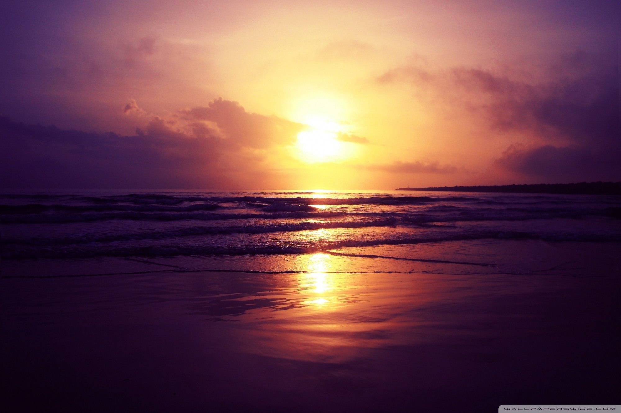 Sole, Tramonto, Mare, Viola, Full HD, wallpaper per computer