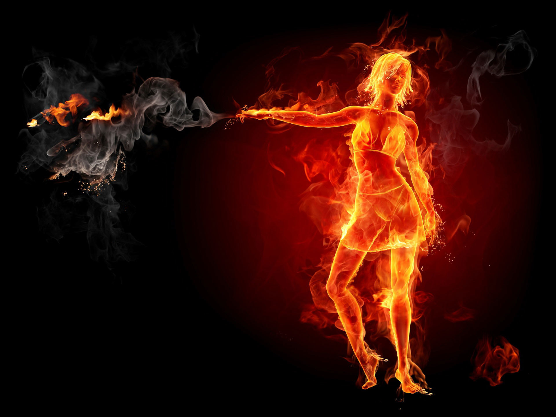 Figura di fuoco, Fiamme, Fumo, Arte digitale, Full HD, schermata di blocco iPad