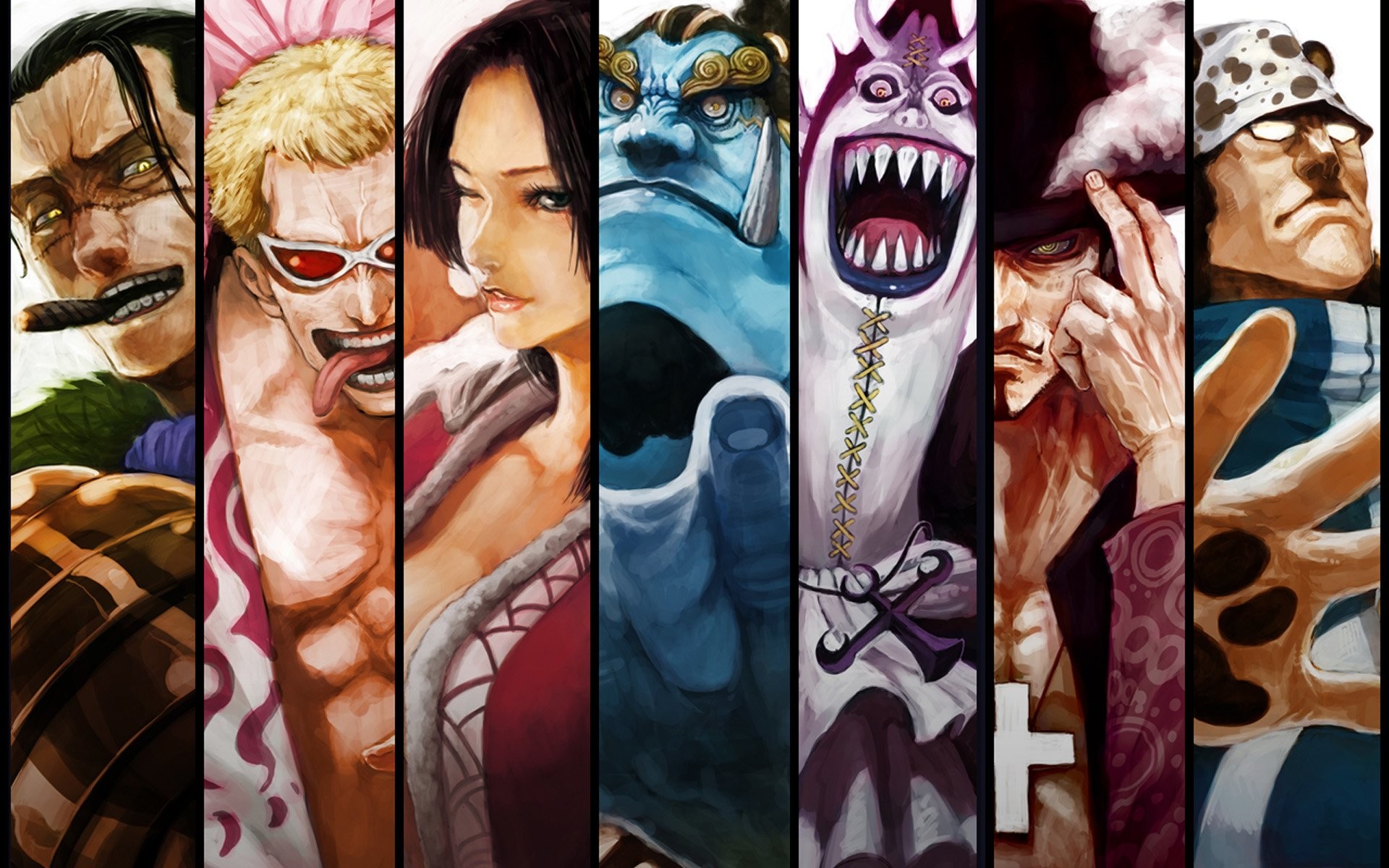 Flotta dei Sette, Donquijote Doflamingo, Boa Hancock, Dracule Mihawk, One Piece, immagine di sfondo